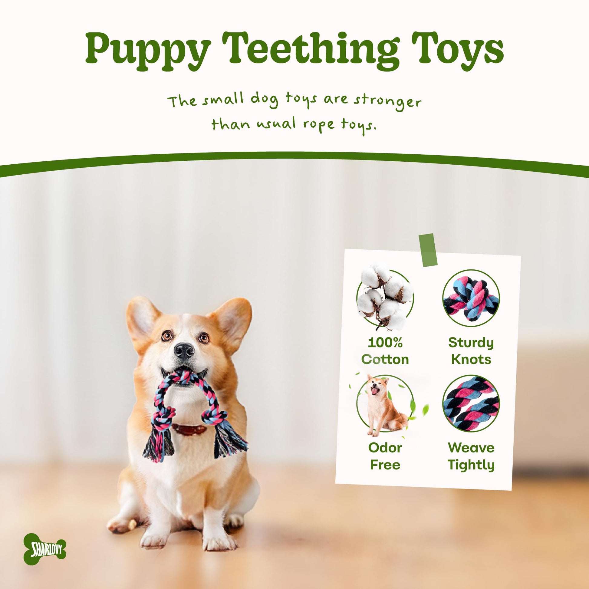 SHARLOVY Large Dog Chew Toys, Tough Dog Toys for Aggressive Chewers Large Breed,Heavy Duty Dental Dog Rope Toys Kit for Medium Dogs,5 Knots Indestructible Dog Toys