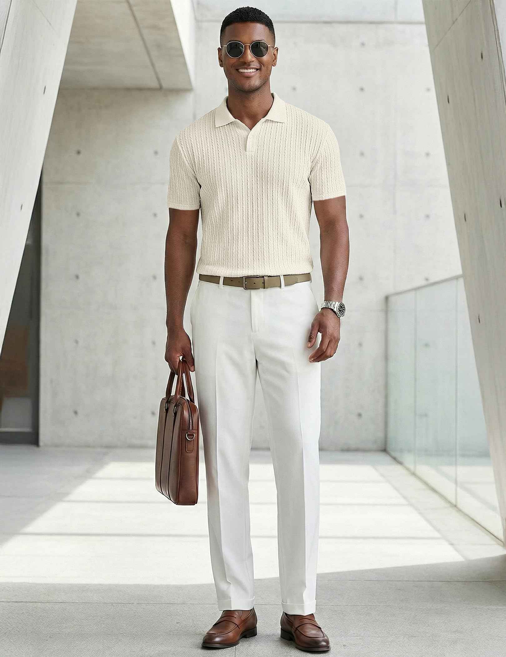 JMIERR Mens Casual Polo Shirt Summer Short Sleeve Vacation Button Beach Knit Stretchy Golf Shirts