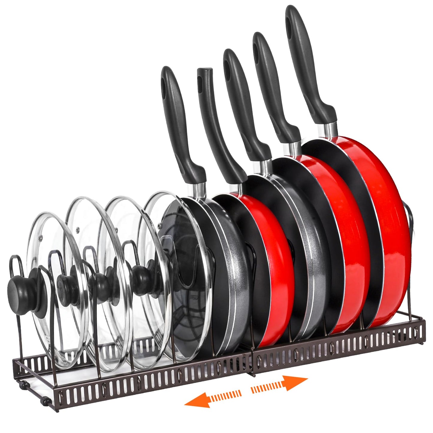 ROOHUA Extensible Pot Rack Organizer -Pot and Pan Organizer for Cabinet,Bronze Metal Kitchen Cabinet Pantry Pot Lid Holder