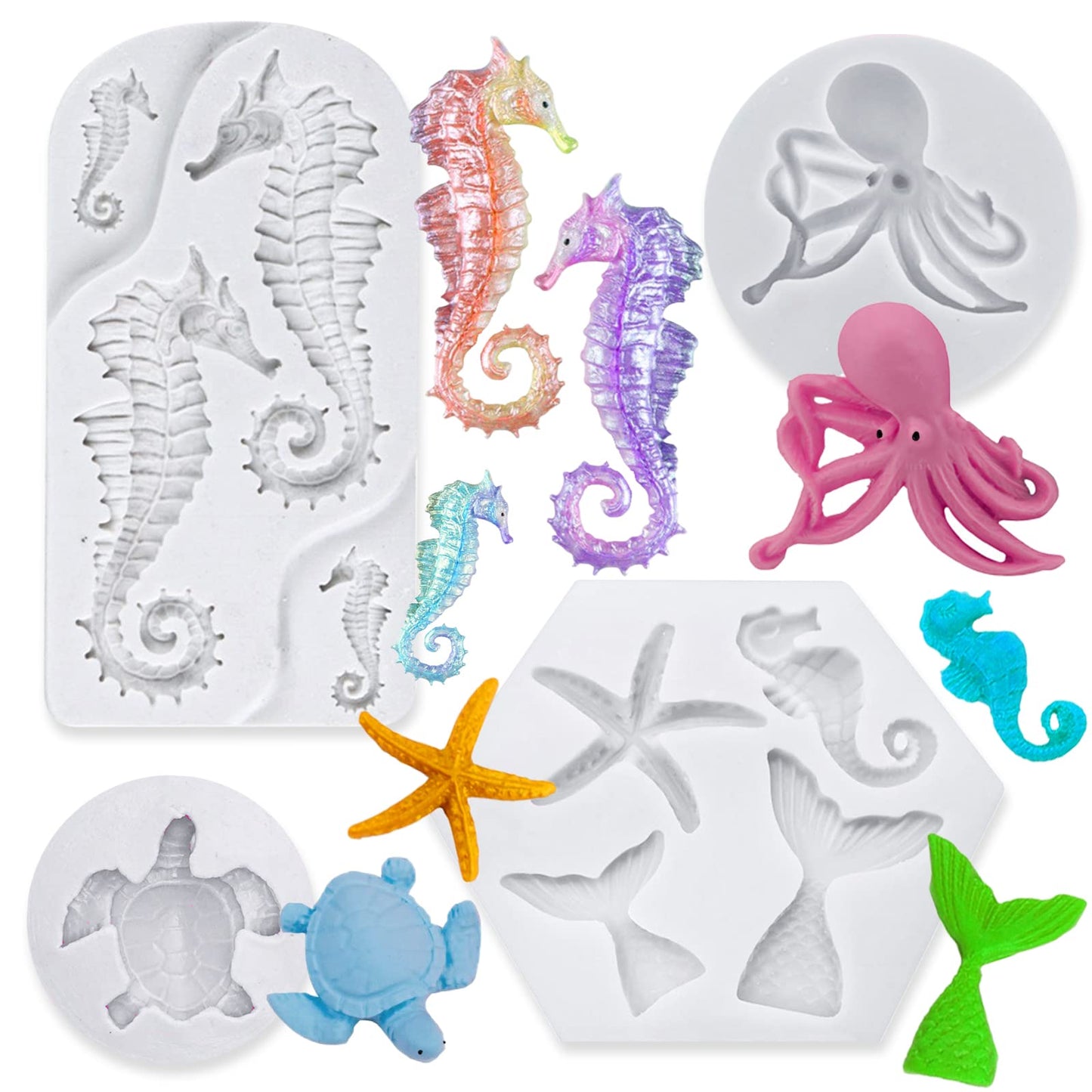Marine Theme Cake Fondant Silicone Mold Seashell Conch Starfish Coral Baking Molds for DIY Cake Decoration Chocolate Candy Polymer Clay Crafting Projects…