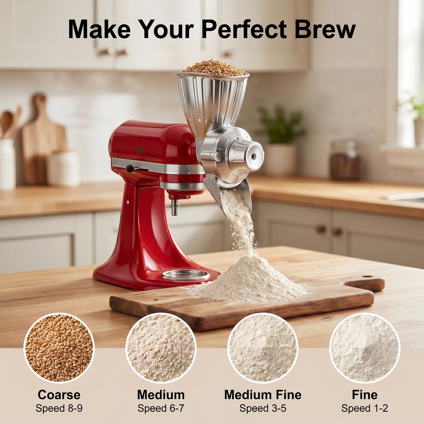 Grain Mill Attachment for KitchenAid Stand Mixer, 9-Speed Metal Flour Mill for KitchenAid, Household Grain Mill Grinder Fit for Grinding Wheat, Corn, Oats, Buckwheat, Millet, Coffee Beans by InnoMoon