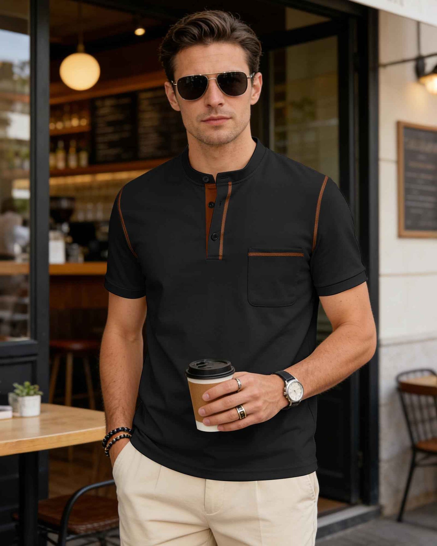 QOSOQ Men's Henley Shirt Short Sleeve T-Shirt Casual Top Pullover Summer Lightweight Tee Shirts with Button