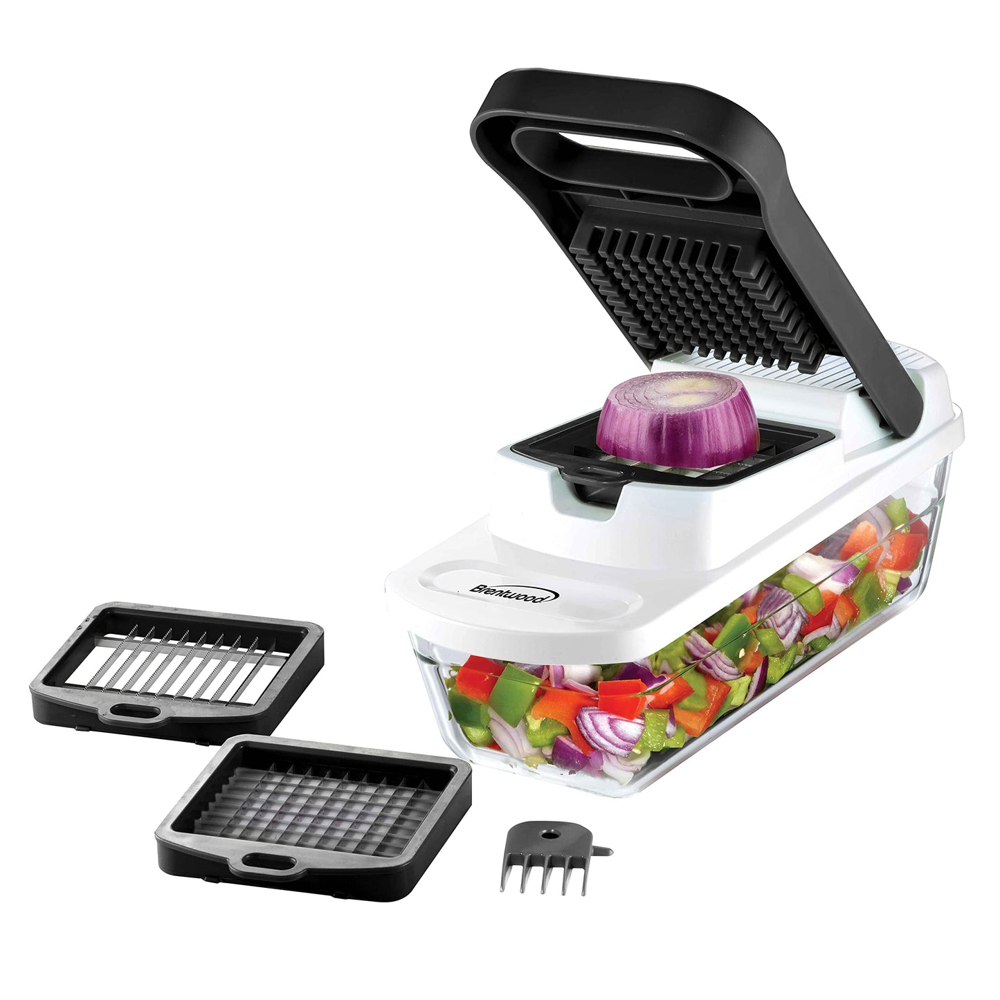 Brentwood Food Chopper and Vegetable Dicer with Storage Container and Stainless Steel Blades