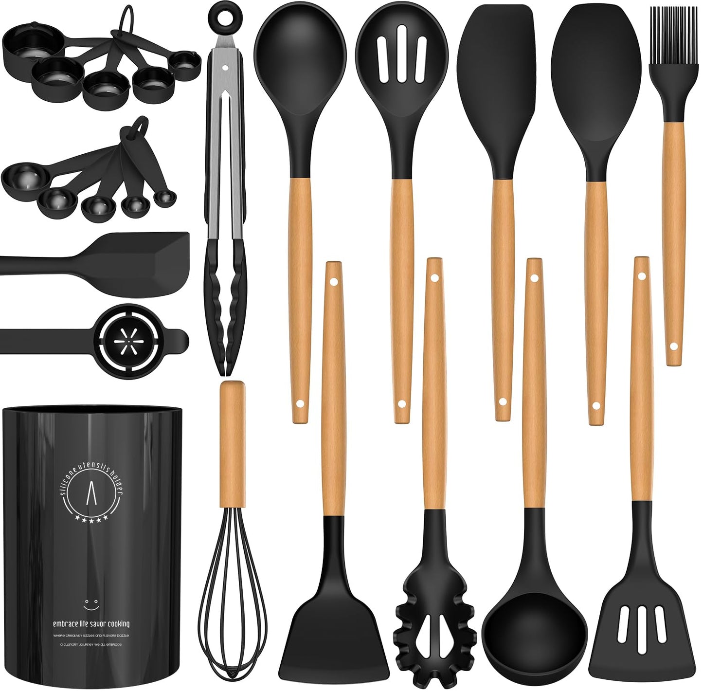 Dishwasher Safe Large Silicone Cooking Utensils Set - Heat Resistant Silicone Kitchen Utensils for Cooking, Spatula Sets, Kitchen Utensil Gadgets for Non-Stick Cookware, BPA FREE (Grey)