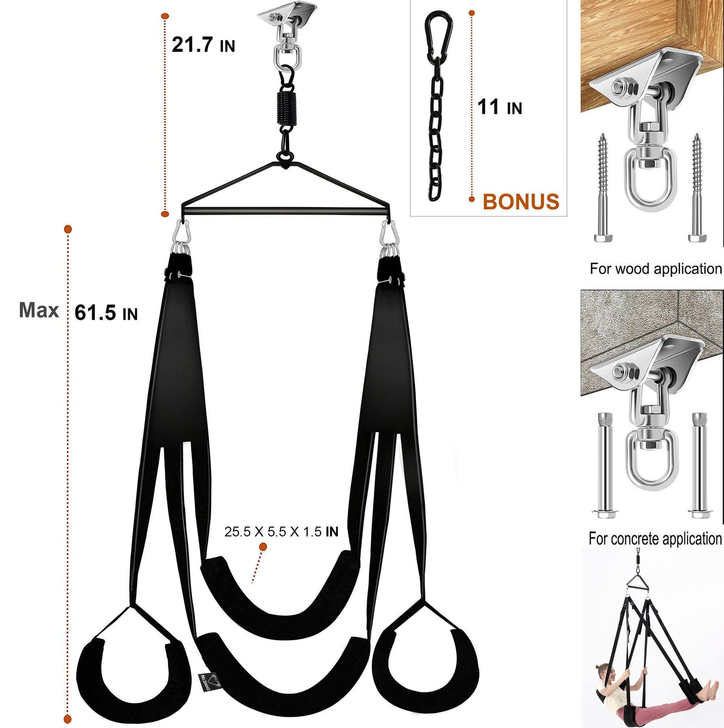 BELSIANG Adult Sex Swing,360 Degree Spinning Ceiling Indoor Swing, Sex Swivel Sling Set with Premium Paint Stand and Widened Thick Comfortable Toys for Couples(Ultimate Enhanced)