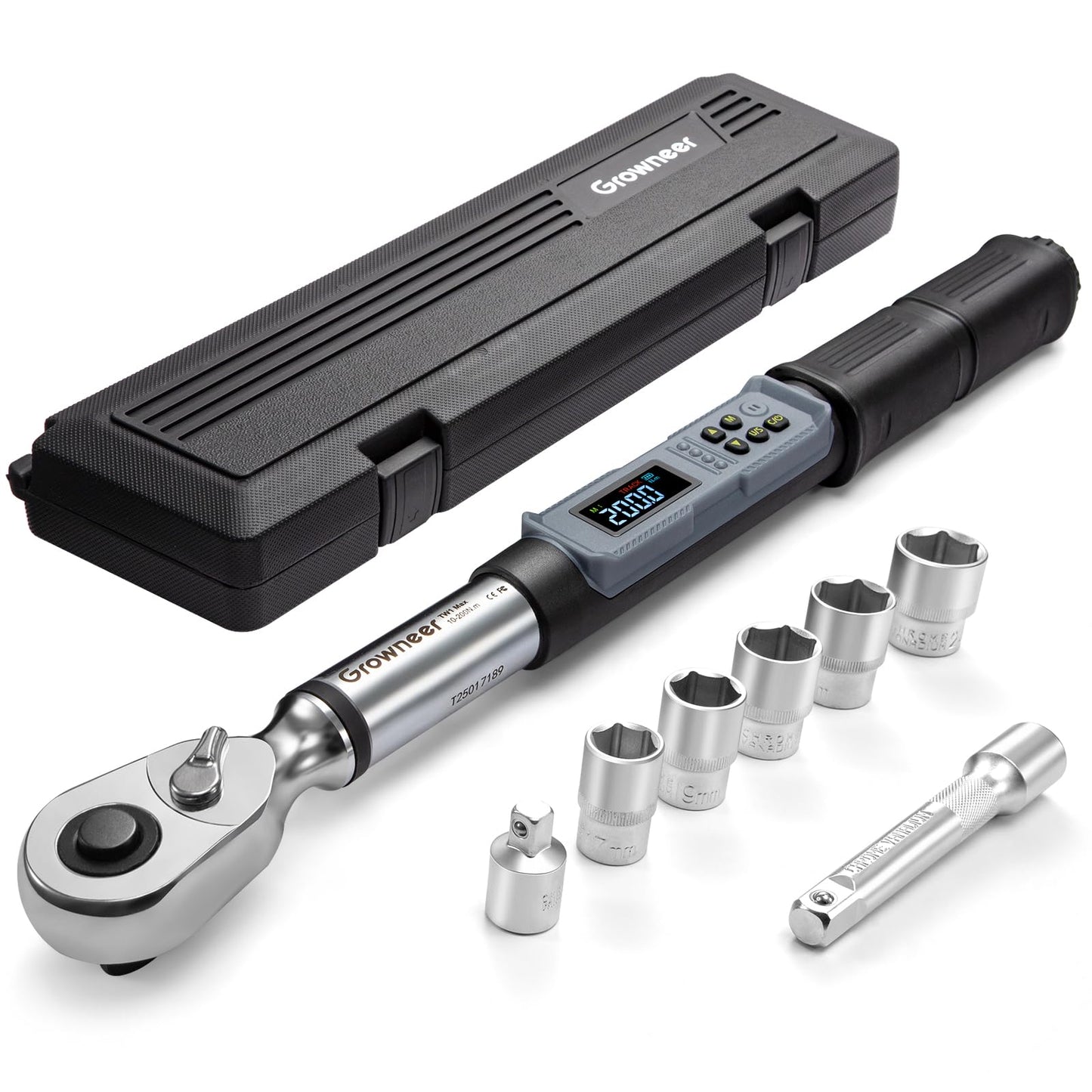 GROWNEER Digital Torque Wrench Set, Inch Pound Torque Wrench with Buzzer & LED Indicator, Electronic Wrench Set with Bits & Sockets