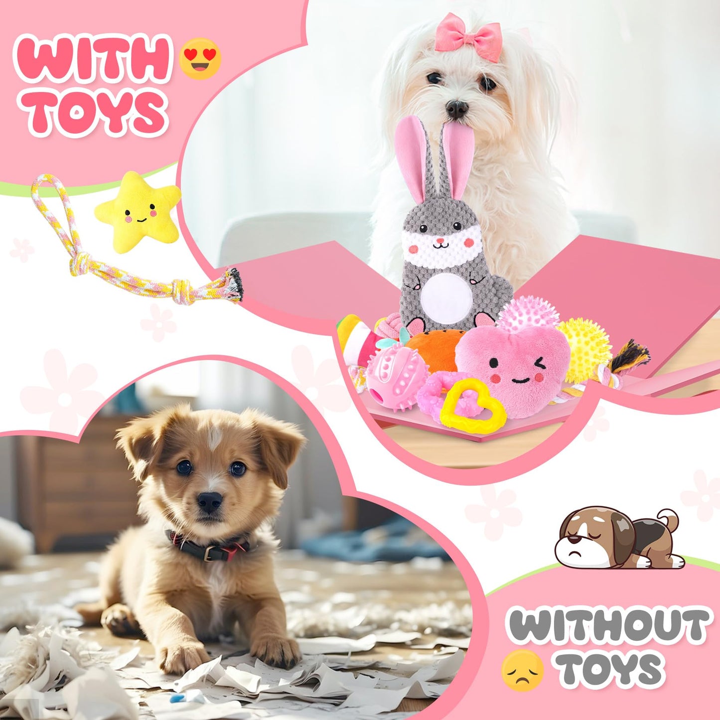 Zeaxuie Luxury Dog Chew Toys for Puppy, Dog Toys with Ropes, Treat Ball and Squeaky Puppy Toys for Teething Small Dogs