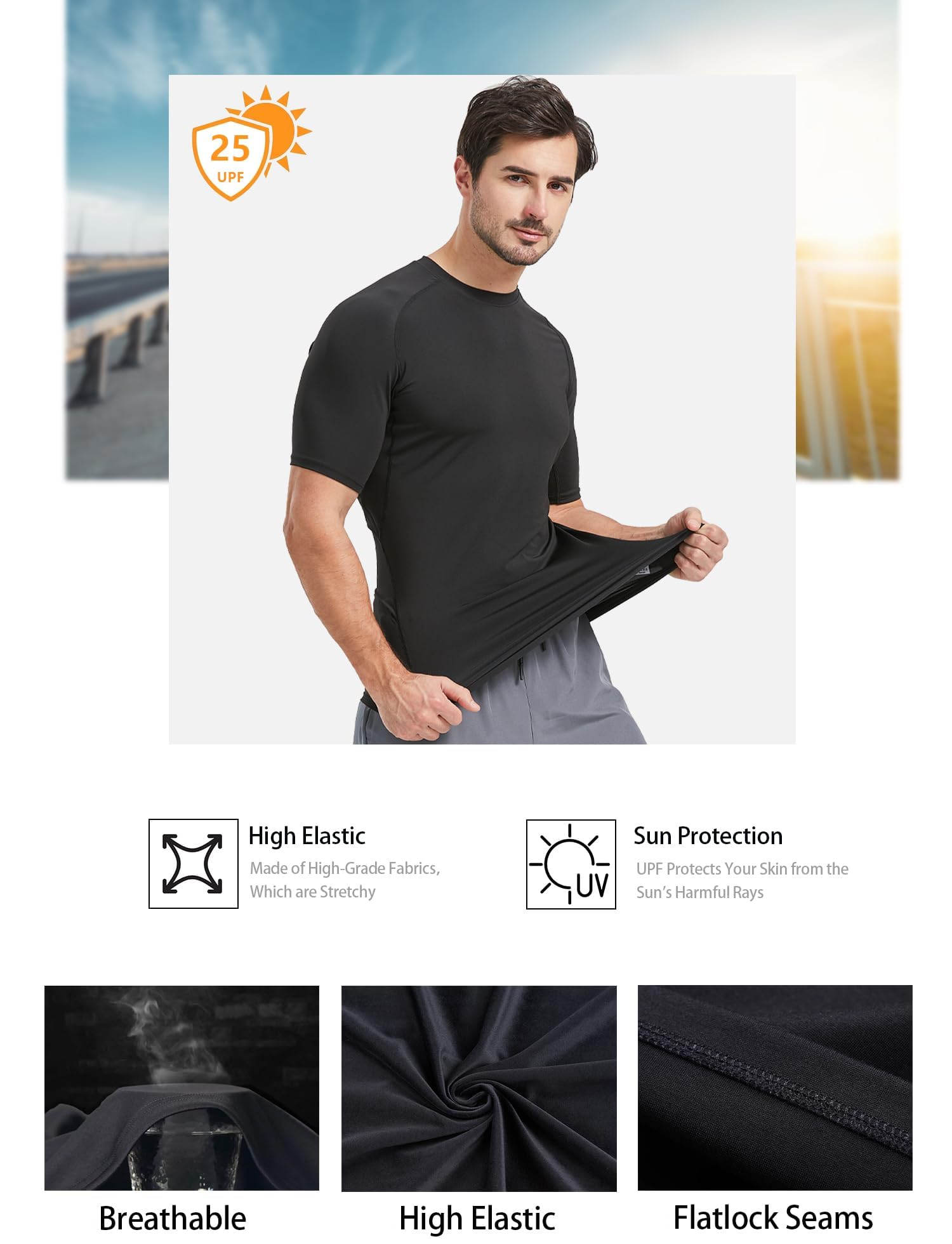Dalavch 5 Pack Men’s Compression Shirts Short Sleeve Cool Dry Sports Athletic Workout Base Layer Undershirt T-Shirt Tops