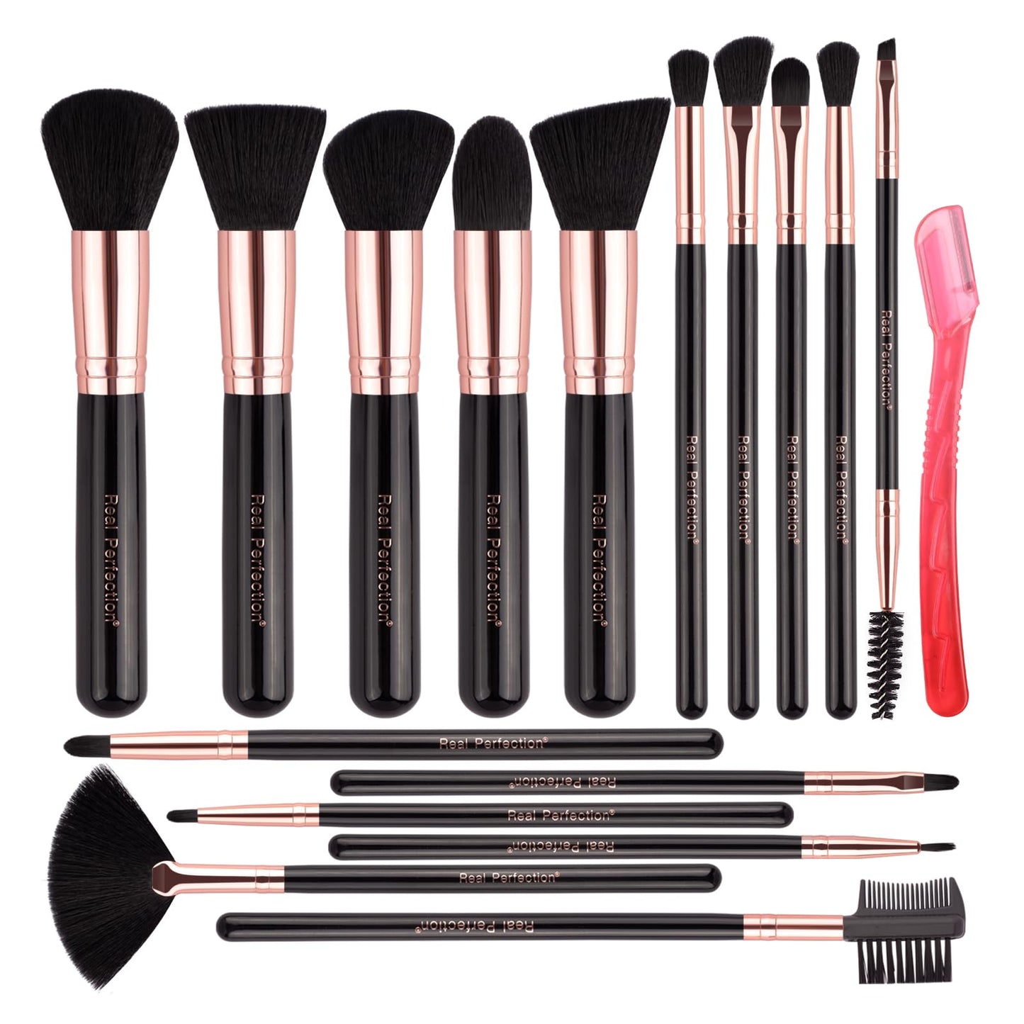 Real Perfection Makeup Brush Set 16 Pcs with 1 Eyebrow Razor Premium Synthetic Foundation Powder Concealers Eyeshadow Blush Makeup Brushes Make up Brushes Kit