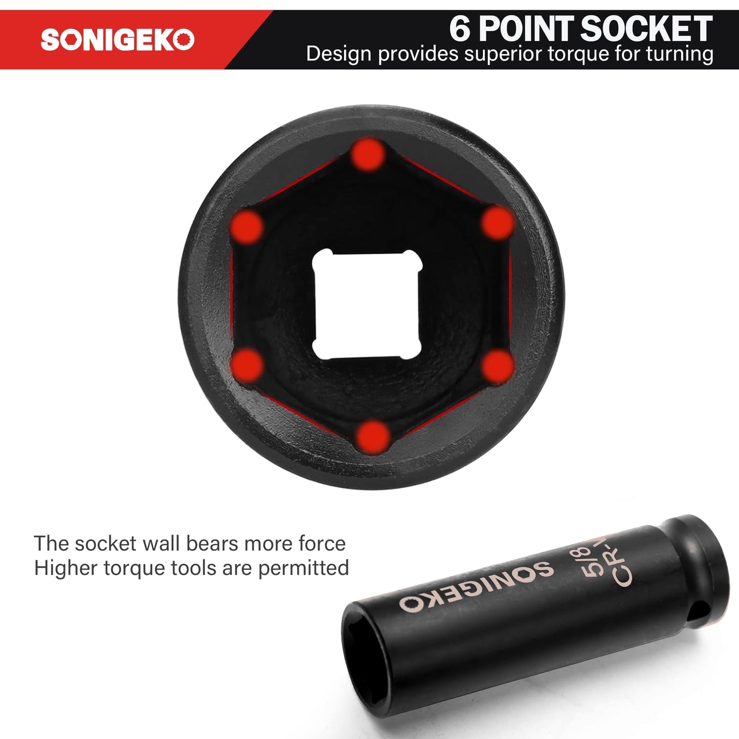 SONIGEKO Socket Set 1/2" Drive Impact Socket Set,29-Piece 6 Point Deep Socket Set Standard SAE and Metric