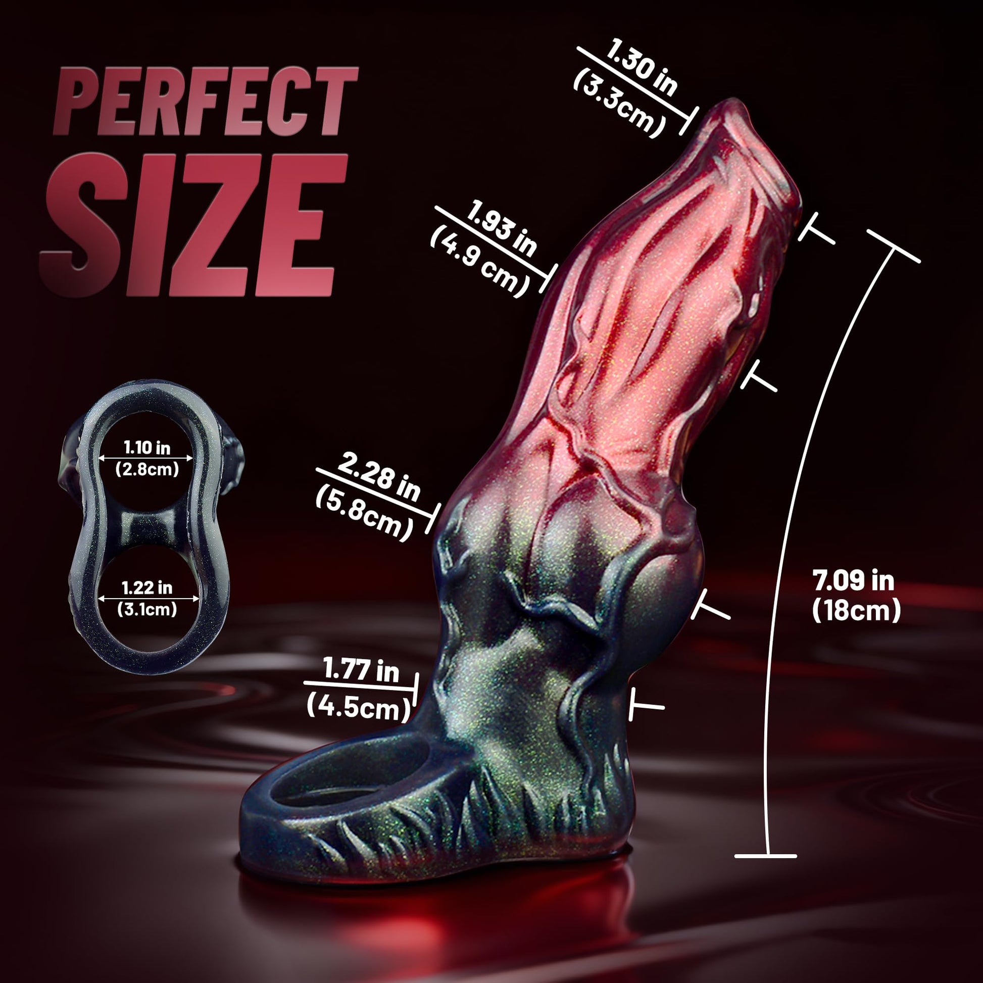 Monster Dog Penis Sleeve, 7.09 Inch Realistic Liquid Platinum Silicone Extender, Thick Textured Cock Sleeve with Ball Ring for Men & Couples, Enhances Stamina & Longer-Lasting Pleasure