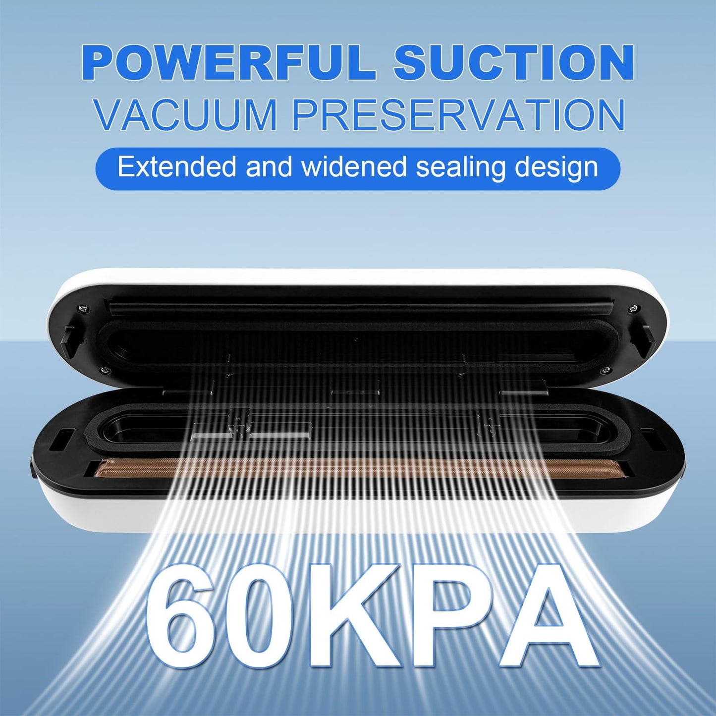 65KPa Automatic Food Vacuum Sealer,Small household vacuum sealer,food sealer,Digital Timer, Compact Design,with 10 Bags (white)