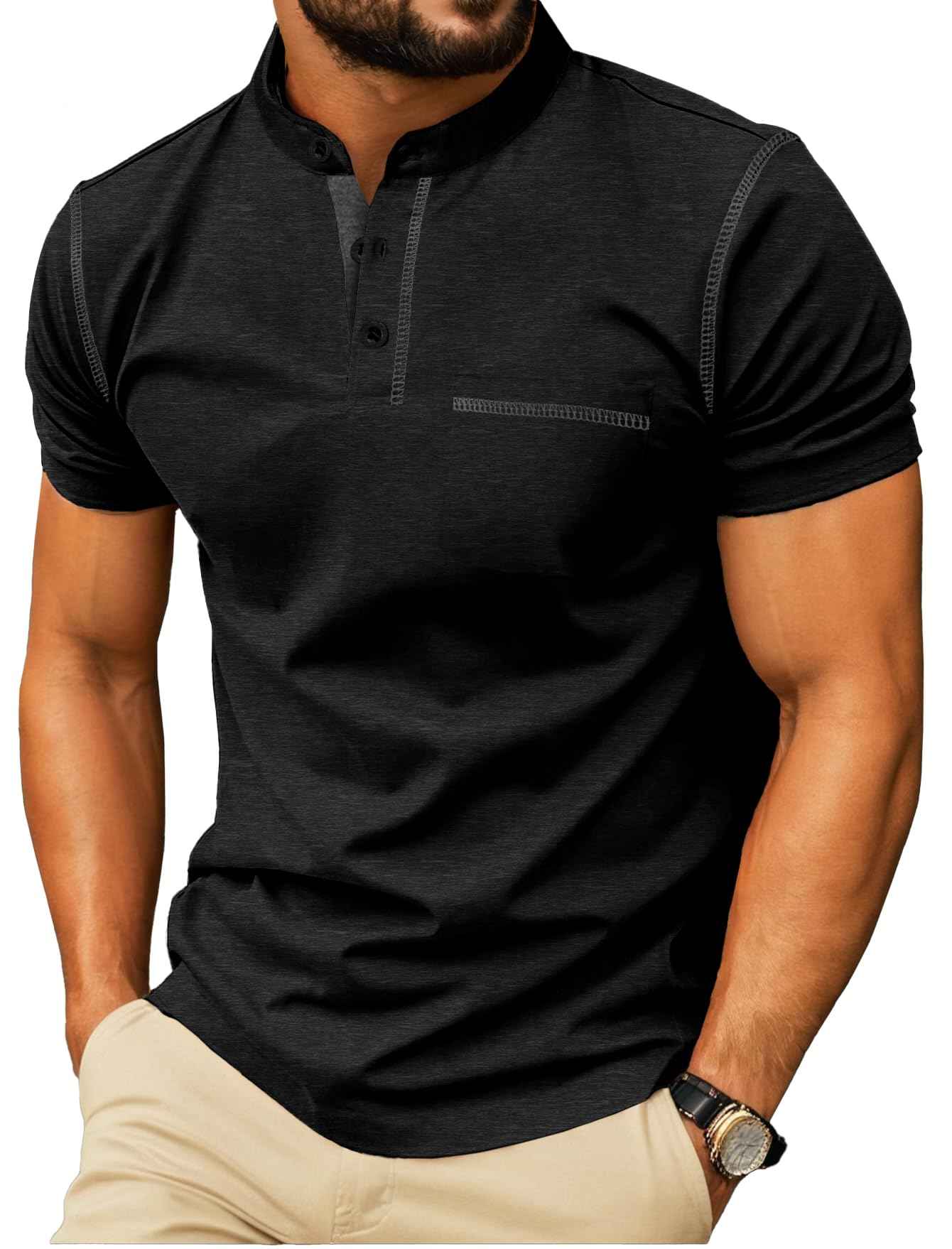 Sailwind Mens Henley Shirts Short Sleeve Summer Casual Classic Cotton T Shirts Pocket Button Shirt