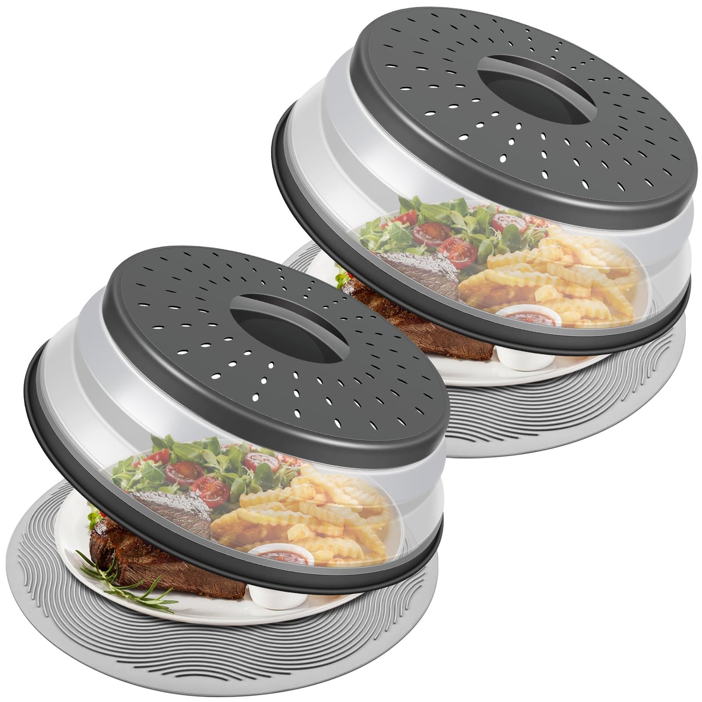 Easy Grip, Microwave Cover for food, LekDrok Microwave Splatter Guard, Collapsible Lid for Plate Dish Bowl, Multi-Purpose Colander Kitchen Gadget for Meal Prep, Dishwasher-Safe, BPA-Free, Charcoal
