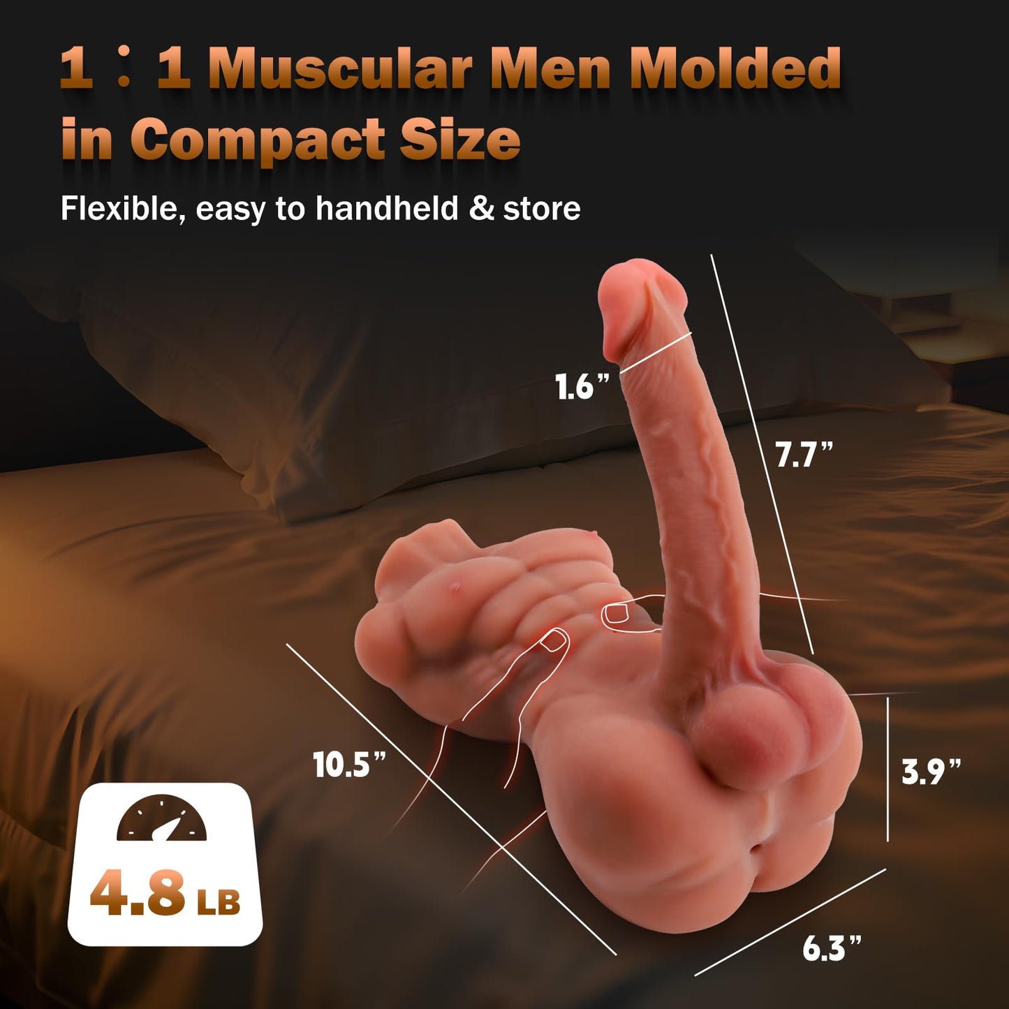 Male Sex Doll with Huge Flexible Dildo - 4.8LB Realistic Muscular Torso Sex Dolls with 7.7in Dildo for Women Masturbation, Tight Anal for Mens Gay Sex Toys, Unisex Masturbator for Female Male Couples