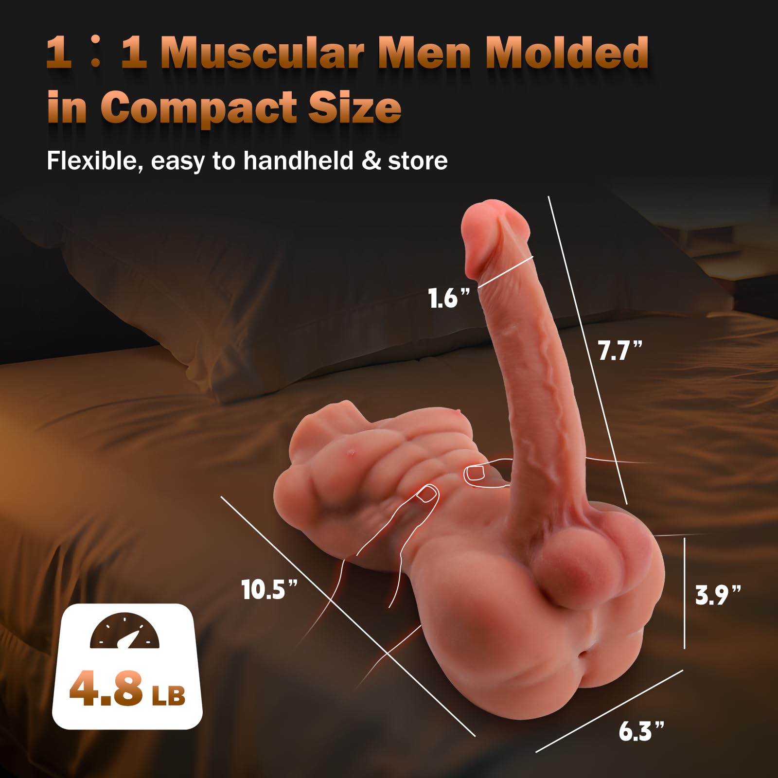 Male Sex Doll with Huge Flexible Dildo - 4.8LB Realistic Muscular Torso Sex Dolls with 7.7in Dildo for Women Masturbation, Tight Anal for Mens Gay Sex Toys, Unisex Masturbator for Female Male Couples