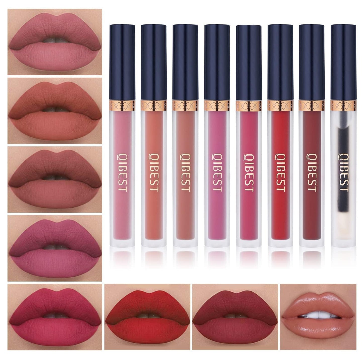 QiBest Matte Liquid Lipstick Makeup Set Kit, Long Lasting Waterproof Mate Lip Gloss Set Lip Colors Makeup Kit for Women & Teen Girls