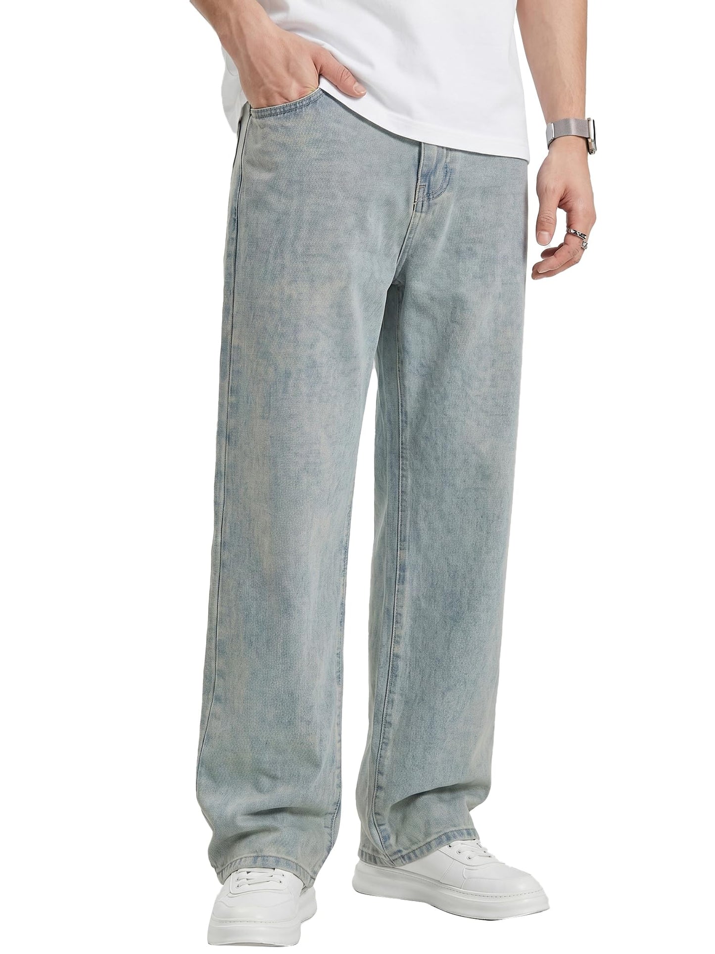 JMIERR Mens Baggy Jeans Stretch Casual Loose Fit Jeans Streetwear Denim Pants