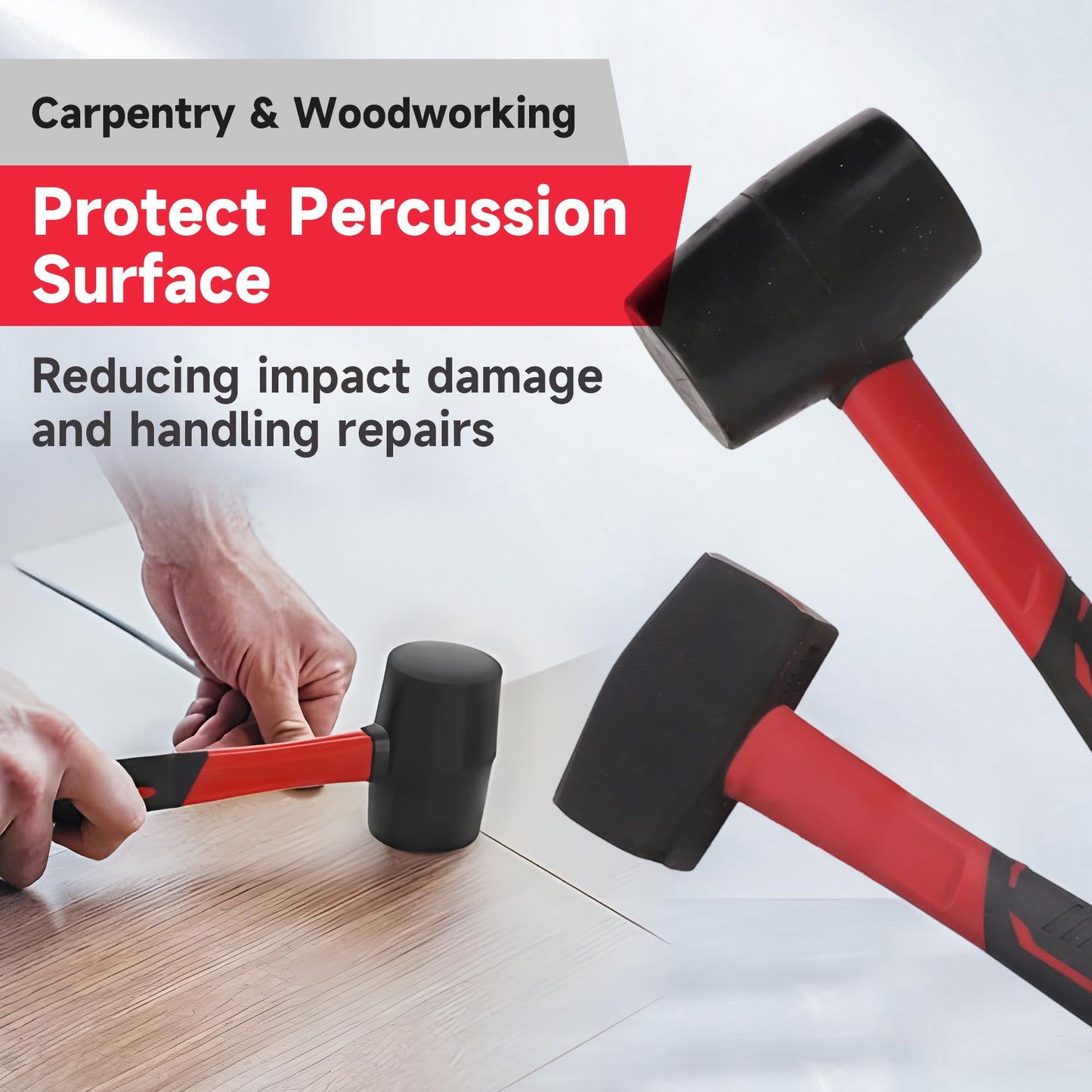 6-Piece Rubber Mallet Hammer Set with 2lb Dead Blow - 3lb Sledge & Stoning - 16oz Ball Peen Claw Hammers | Anti-Vibration Fiberglass Handles for Construction Metalworking Automotive & DIY Projects