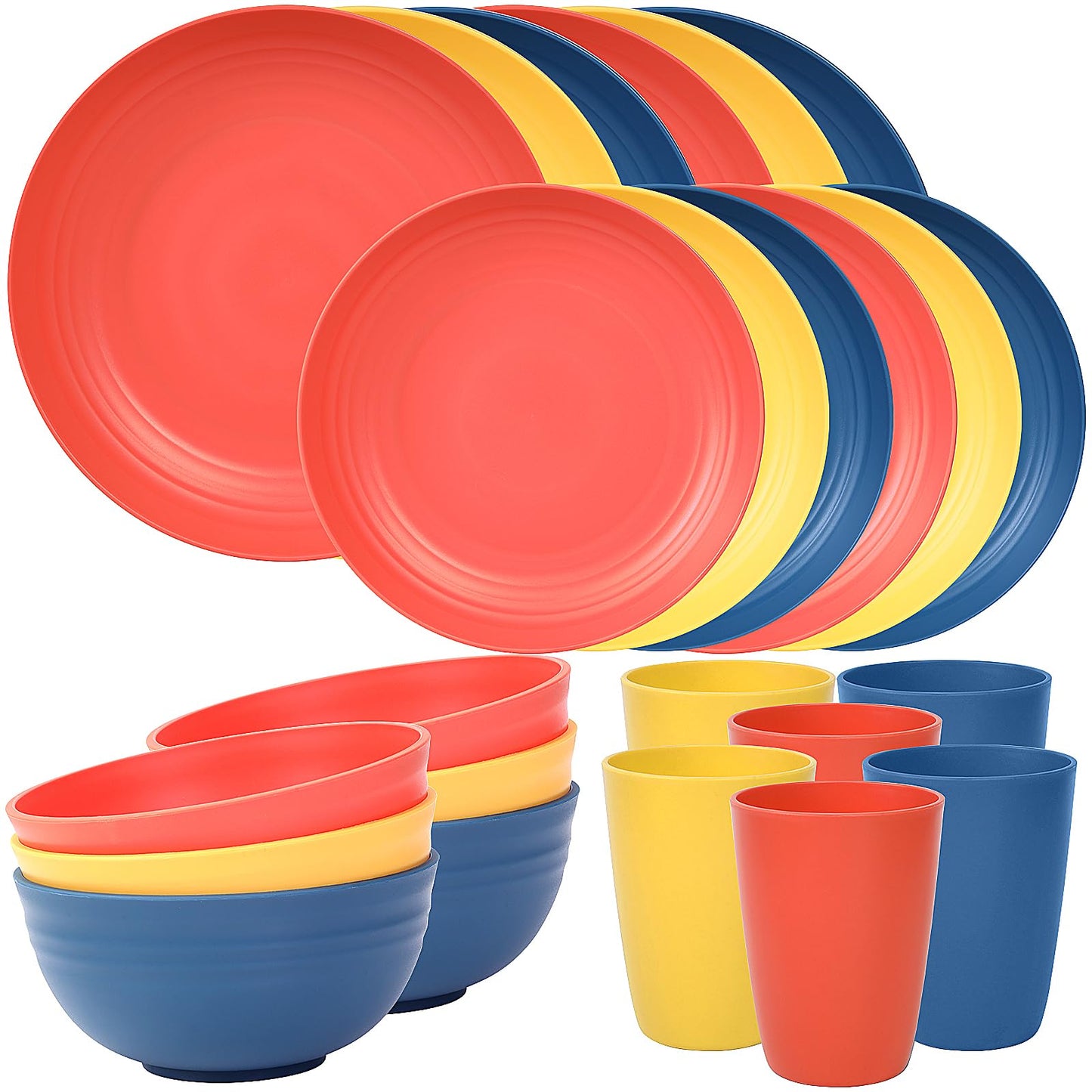Quatish Plates and Bowls Sets, Unbreakable Dinnerware Sets, Plastic Dish Set for Camping, Dishwasher Microwave Safe, Outdoor Kitchen and Apartment Dinning Essentials