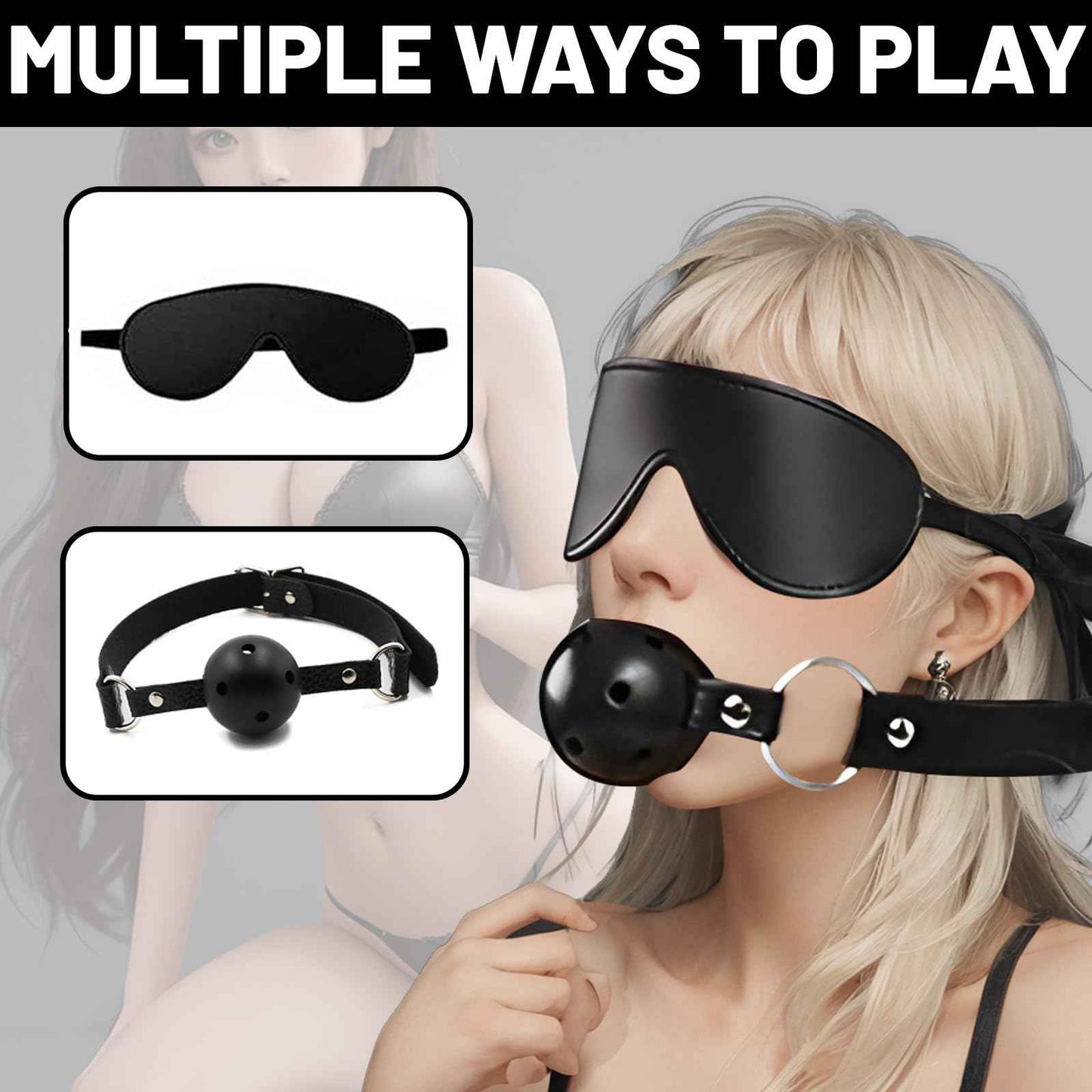 15 PCS Sex Bondage BDSM Kits Restraints, Fetish Handcuffs Ankle Cuff Collar Blindfold Whip Rope Nipple Clamps Paddle Anal Toys Ball Gag Adult Games Foreplay Toys for Couples