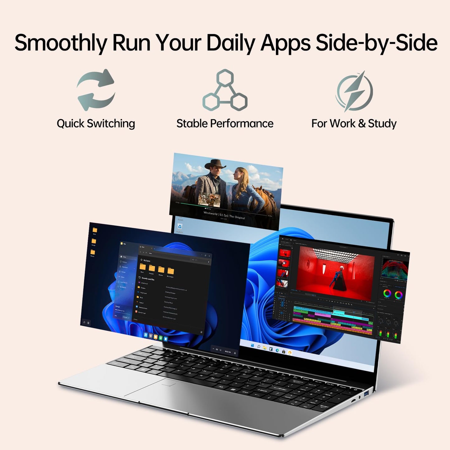 VAIZMOYE Laptop Windows 11, 1080p FHD Display, Backlit Kerboard, Fingerprint, Office 365, WiFi5, BT5, Webcam, Mini-HDMI, USB3.2, TF Card Slot