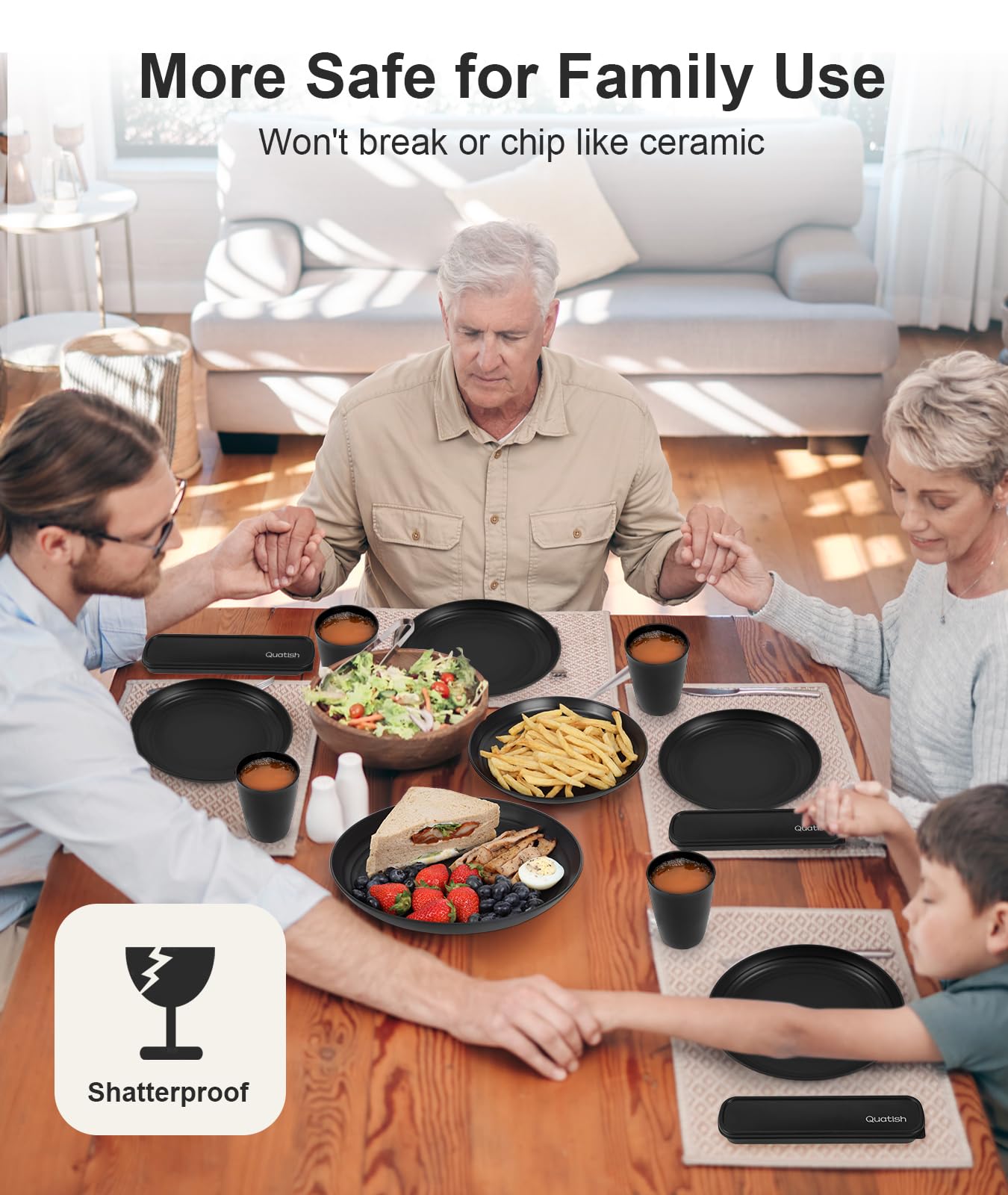 Quatish Plates and Bowls Sets, Unbreakable Dinnerware Sets, Plastic Dish Set for Camping, Dishwasher Microwave Safe, Outdoor Kitchen and Apartment Dinning Essentials