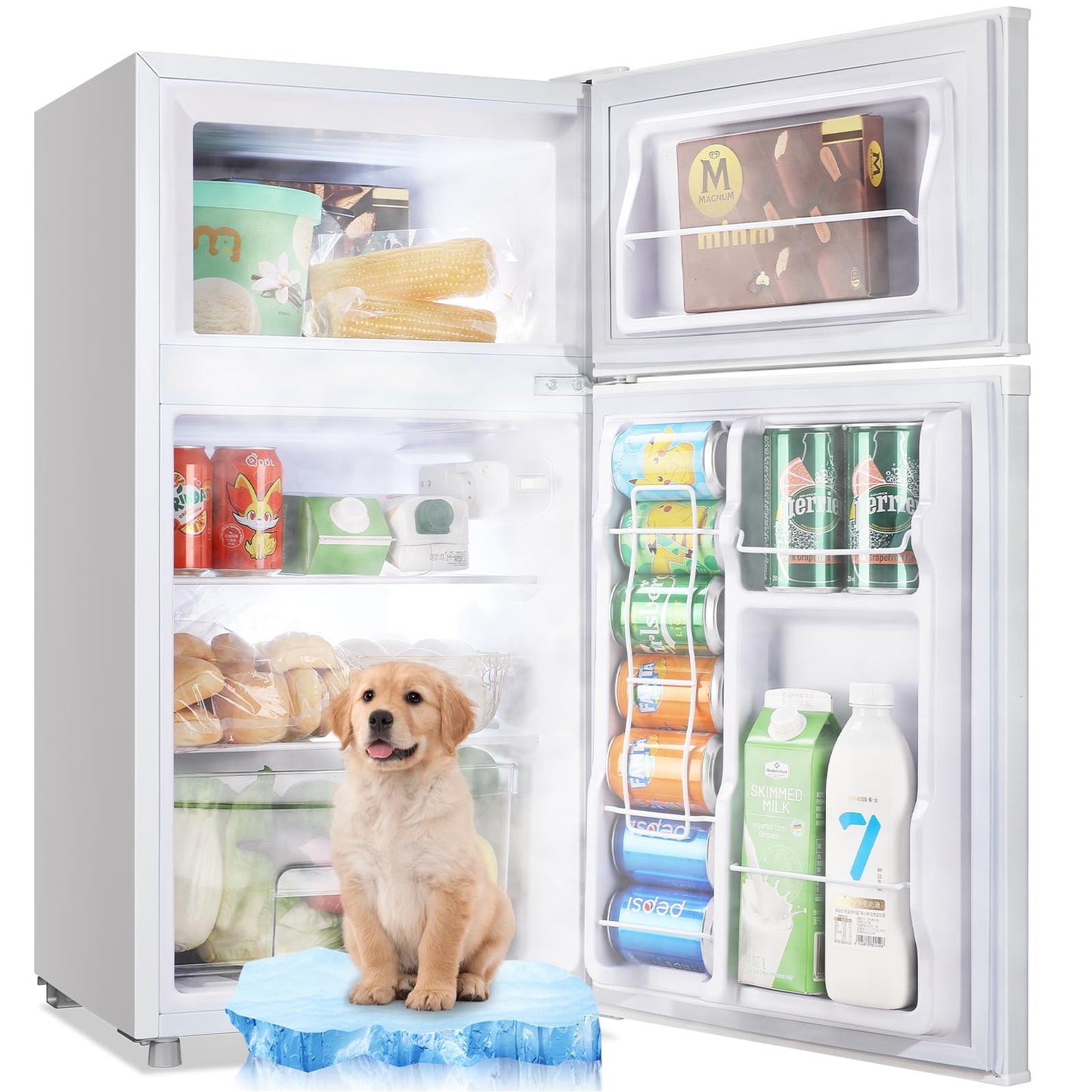 WANAI 3.5 Cu.Ft Mini Fridge With Freezer Compact Refrigerator with Freezer,7 Level Adjustable Thermostat Removable Shelves Small Refrigerator for Office Dorm Apartment