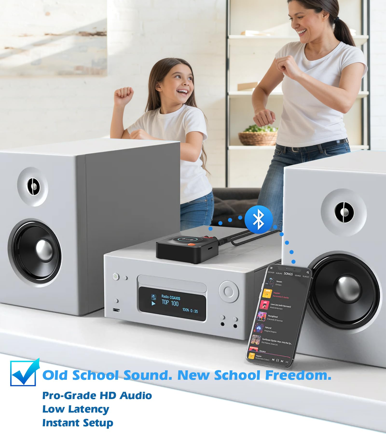 Bluetooth Receiver for Home Stereo, AUX RCA to Bluetooth Adapter for Old Speakers, NFC Wireless Audio Receiver for Music Streaming Sound System, KAIY Convert Wired Speakers to Wireless