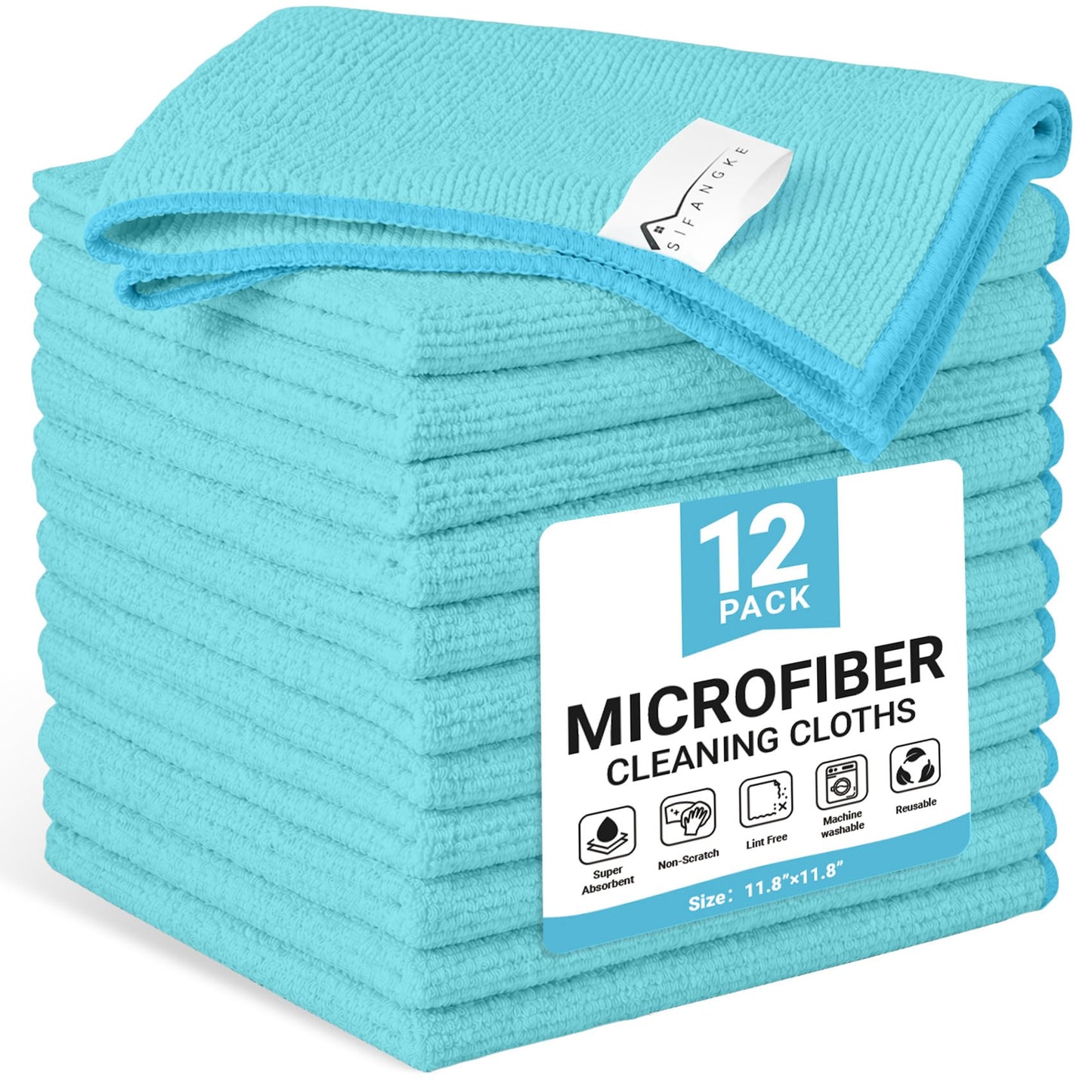 SIFANGKE Microfiber Cleaning Cloth, Lint-Free and Highly Absorbent Rags, Reusable Microfiber Towels for Car, Kitchen, Bathroom and Household Cleaning Supplies, 11.8"X11.8"
