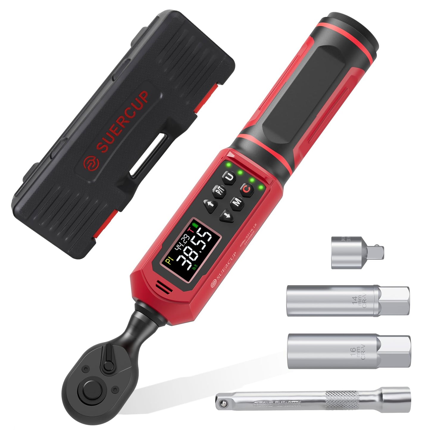 SUERCUP Digital Torque Wrenc ±1% Accuracy with Vibration, Buzzer,LED Notification and Five Units of Measure, for Car,Motorcycle Repair, DIY