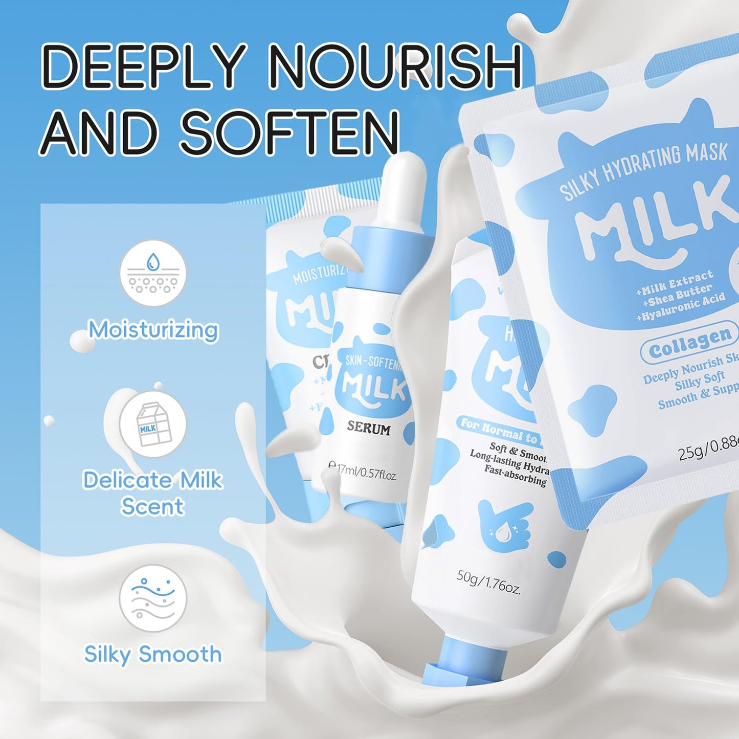 Milk Skin Care Set for Kids & Teens, 12 IN 1 Moisturizing & Gentle Milk Skin Care for Teens Girls Ages 8-12, Face Care Kit, Milk Skincare for Girls 10-12, Bulk Birthday Gifts, Daughter Gifts, 12PCS