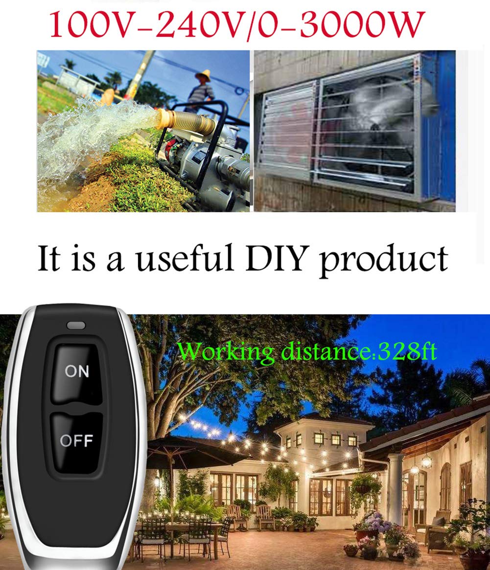 YETOR Wireless Lights Switch kit,AC120V/110V/ /40A Relay Long Range Remote Control Switch for Water Pump, Lights,Household Appliances, Garage Door, Dust Collector(Black)