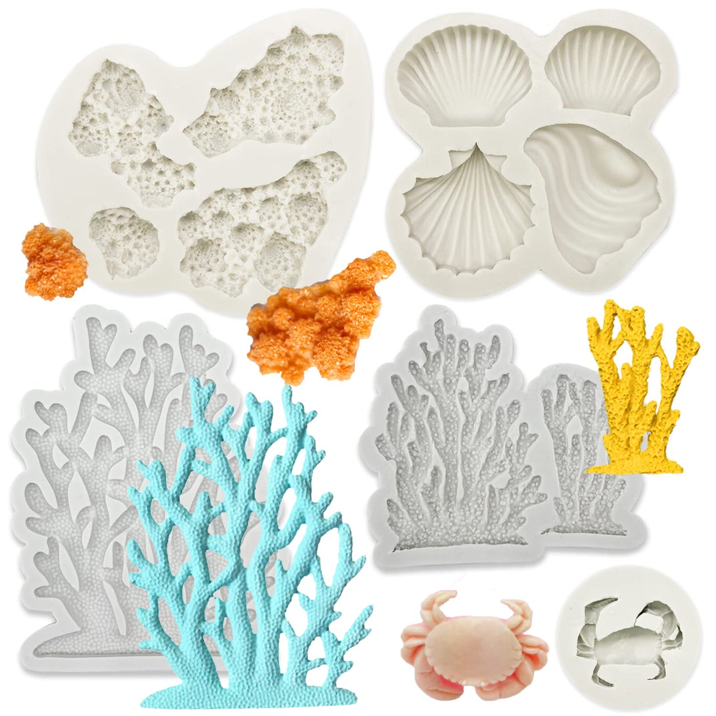 Marine Theme Cake Fondant Silicone Mold Seashell Conch Starfish Coral Baking Molds for DIY Cake Decoration Chocolate Candy Polymer Clay Crafting Projects…