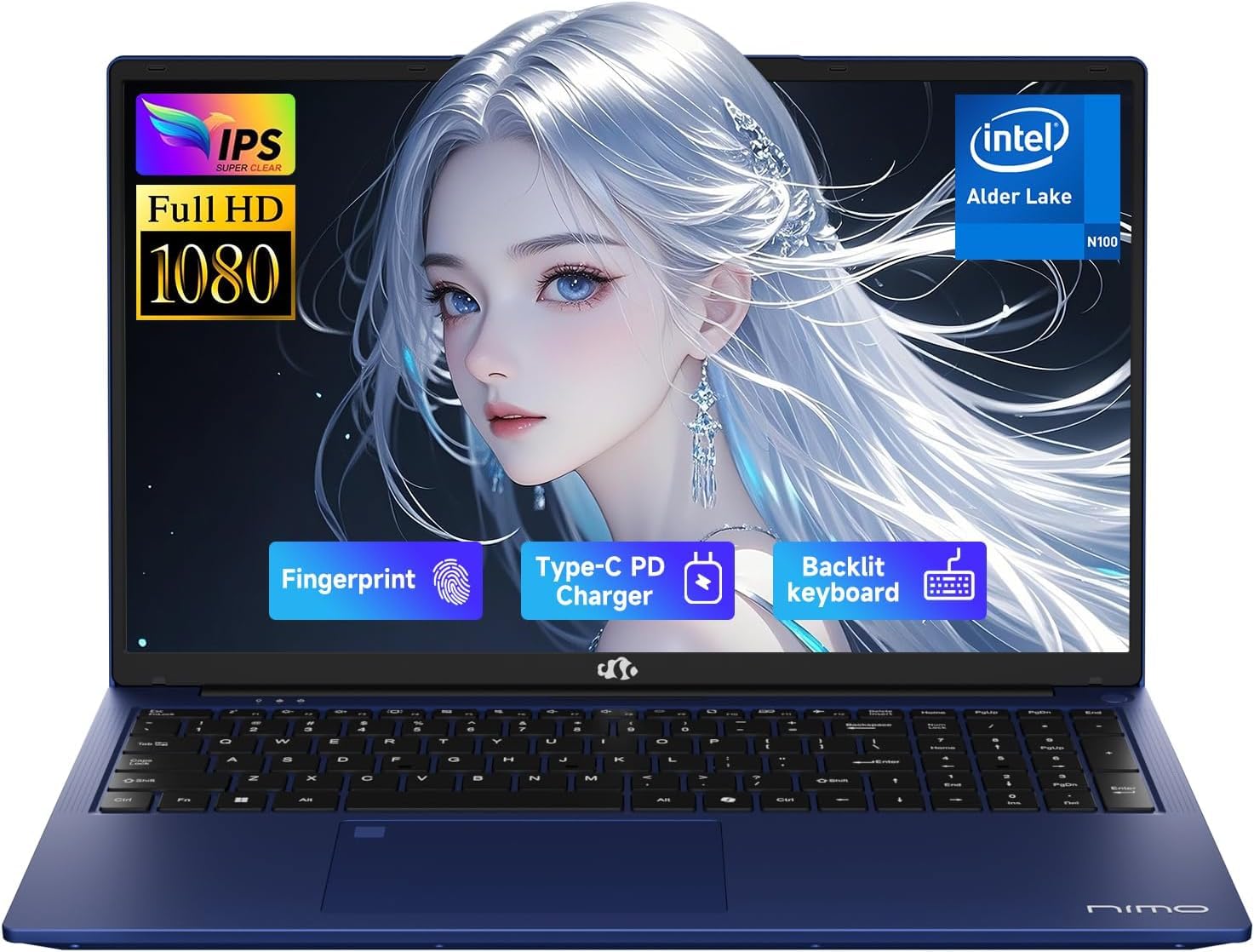 NIMO 17.3" FHD IPS Student-Laptop-Computer 4GB RAM 128GB SSD, Pentium 4 Cores N100(Beat i3-1115G4, Up to 3.4GHz) 65W Type-C 180°Viewing Fingerprint Backlit Keyboard Wi-Fi 6 BT5.2