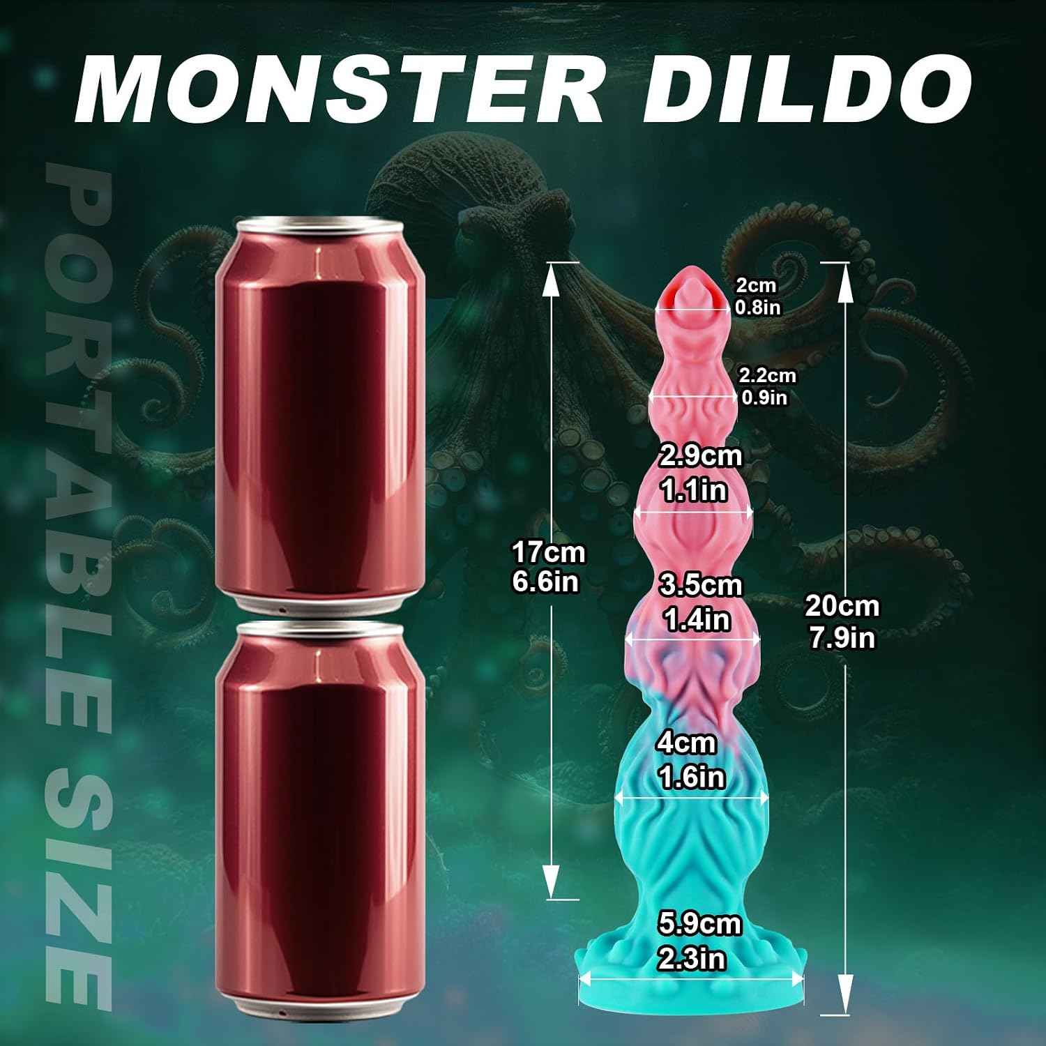 8 Inch Fantasy Monster 5 Knots Small Dildo with Suction Cup, 7 Inch Soft Silicone Slim Thin Anal Dog Knot Dildo Pink Green Wolf Penis, Dragon Horse Alien G-Spot Dildos Sex Toys for Women Men Beginner