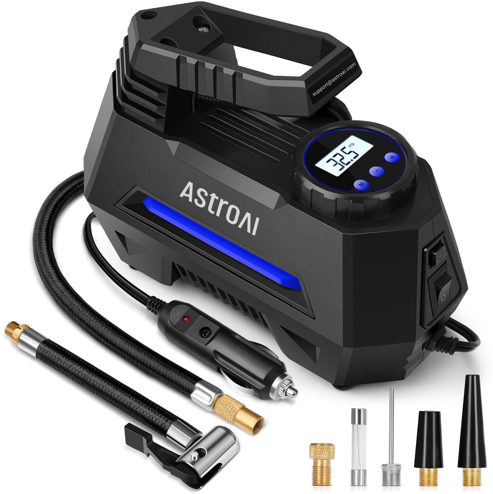 AstroAI Tire Inflator Portable Air Compressor Air Pump for Car Tires-Car Accessories, 9.8Ft Cord-12V DC-Powered Auto Pump with Digital Pressure Gauge, Emergency LED Light for Bicycle, Balloons