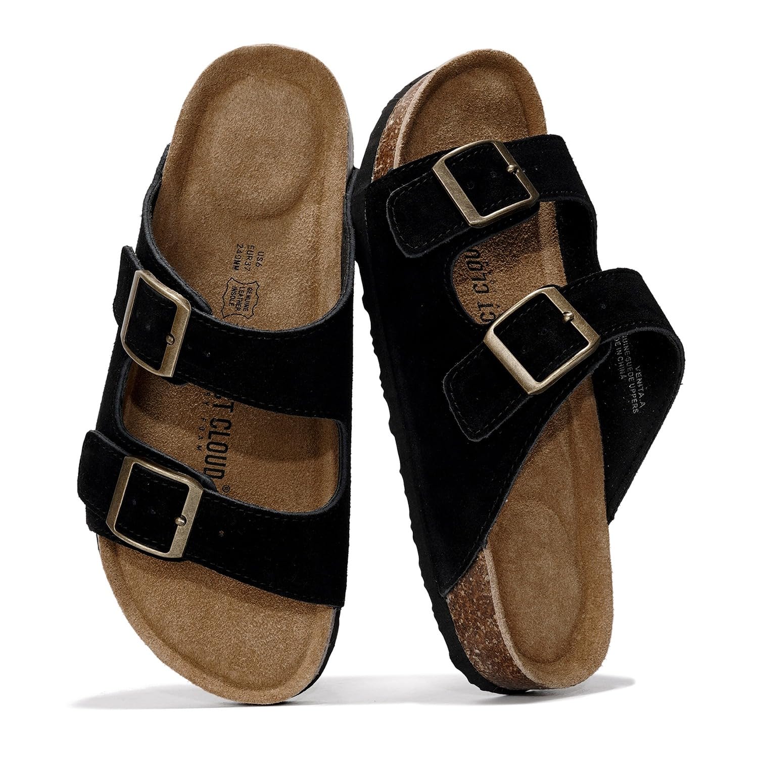 Project Cloud 100% Genuine Leather Flat Sandals For Women 2026 Cork Footbed Womens Sandals with Memory Foam and arch support Vacation Essentials Slides for Women Footwear (Venita)