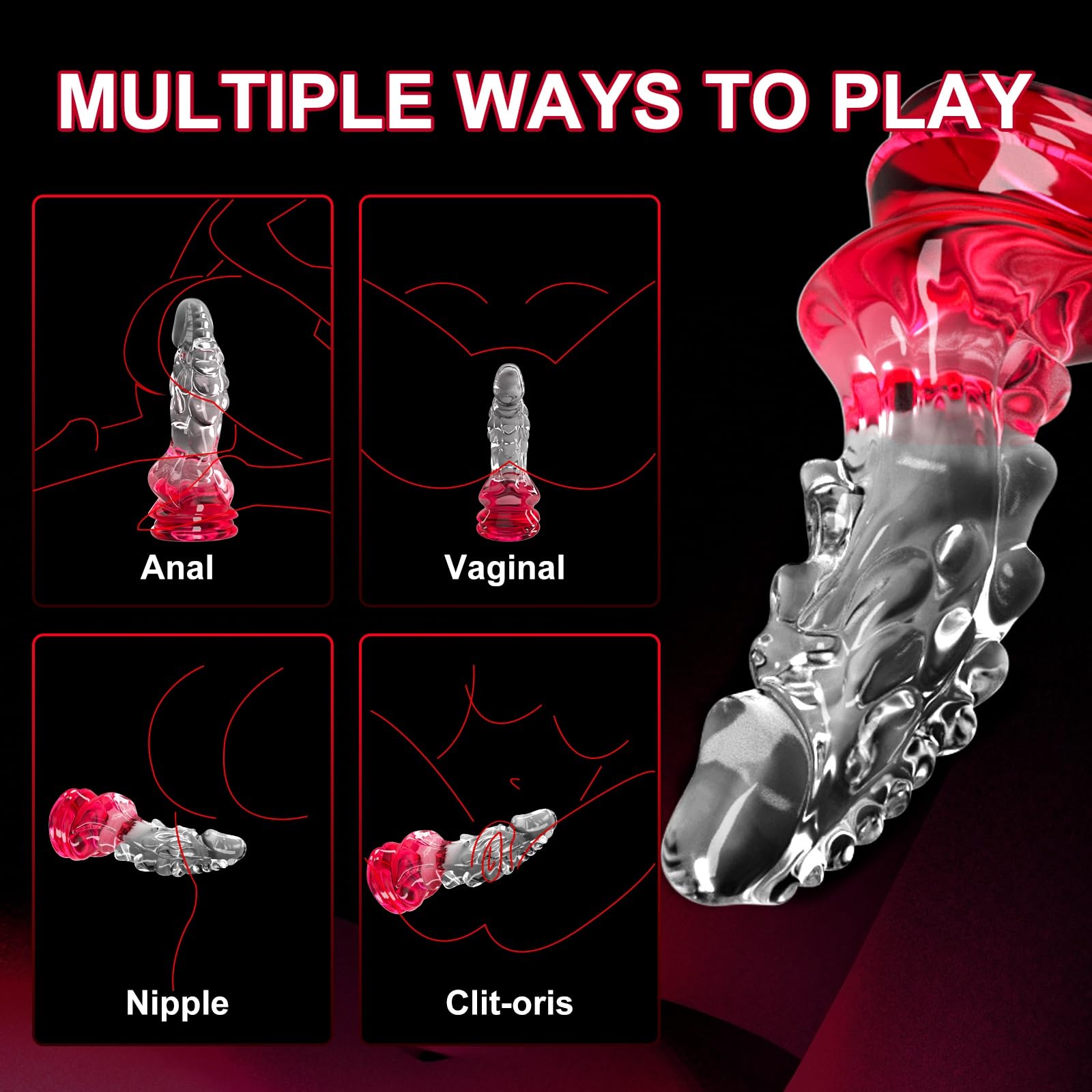 Dragon Dildo, 6.7'' Monster Dildo with Strong Suction Cup, Jelly Clear-Red Gradient Dildos Fantasy Anal Plug Animal Tentacle Dildos Adult Toys for Beginner Unique Valentine's Day Gifts for Him Her