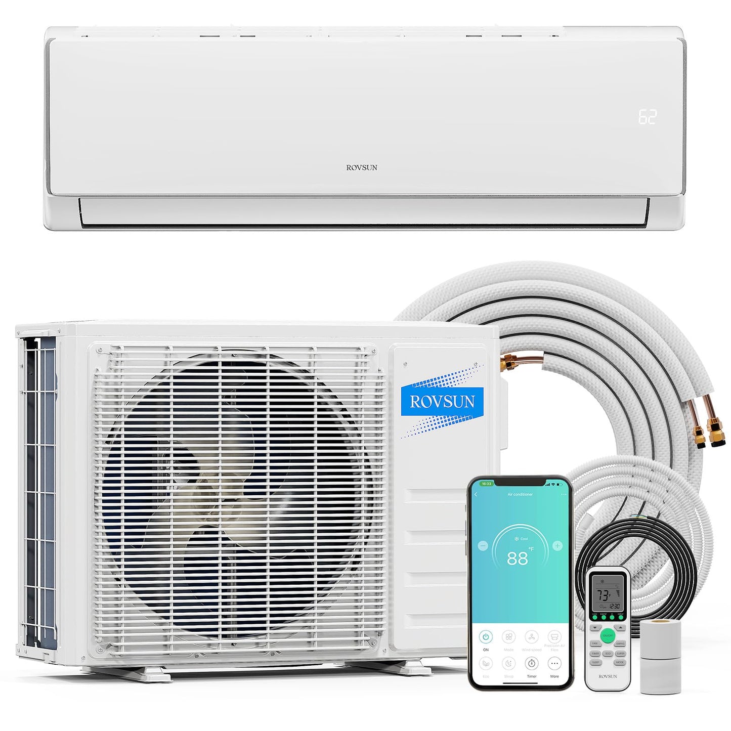 ROVSUN 11500 BTU-17000BTU Mini Split AC/Heating System with Inverter, 17 SEER2 Ductless Split-System Air Conditioner with Pre-Charged Condenser, Heat Pump & Installation Kit