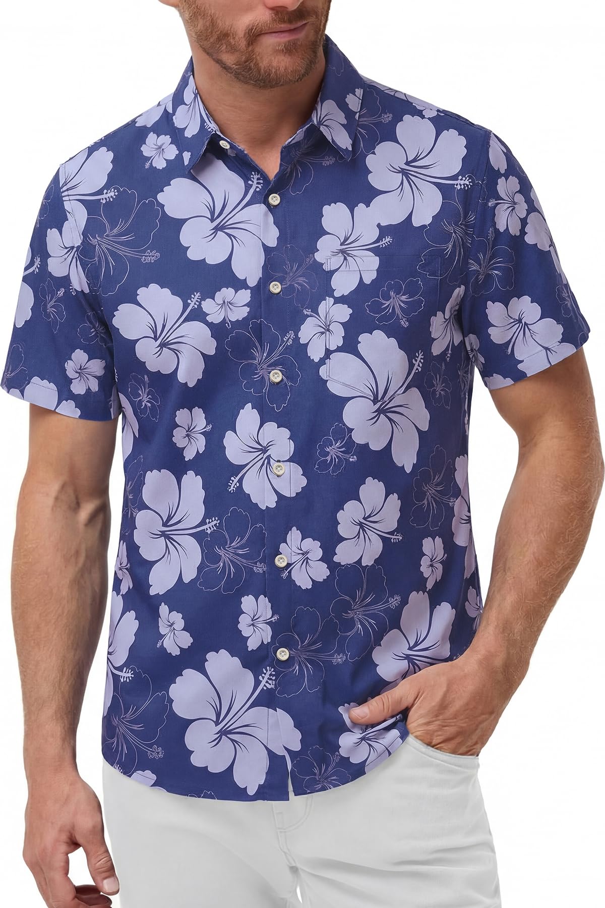 KYKU Mens Hawaiian Shirts Short Sleeve Button Down Summer Vacation Beach Shirts, Pleated Back, with Pocket
