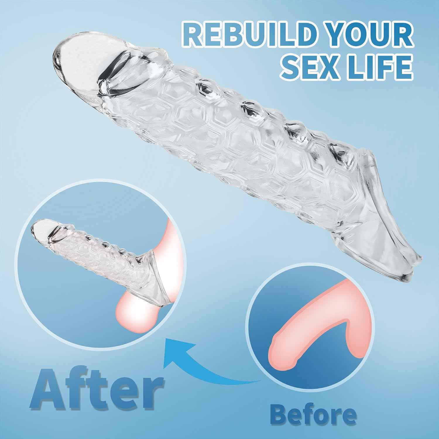 Penis Sleeve with Cock Ring Sex Toys, 8.2'' Soft Cock Sleeve, Reusable Penis Cuff Thickened Testicle Ring Male Adult Toys, Penis Extender and Penis Enlarger for Men