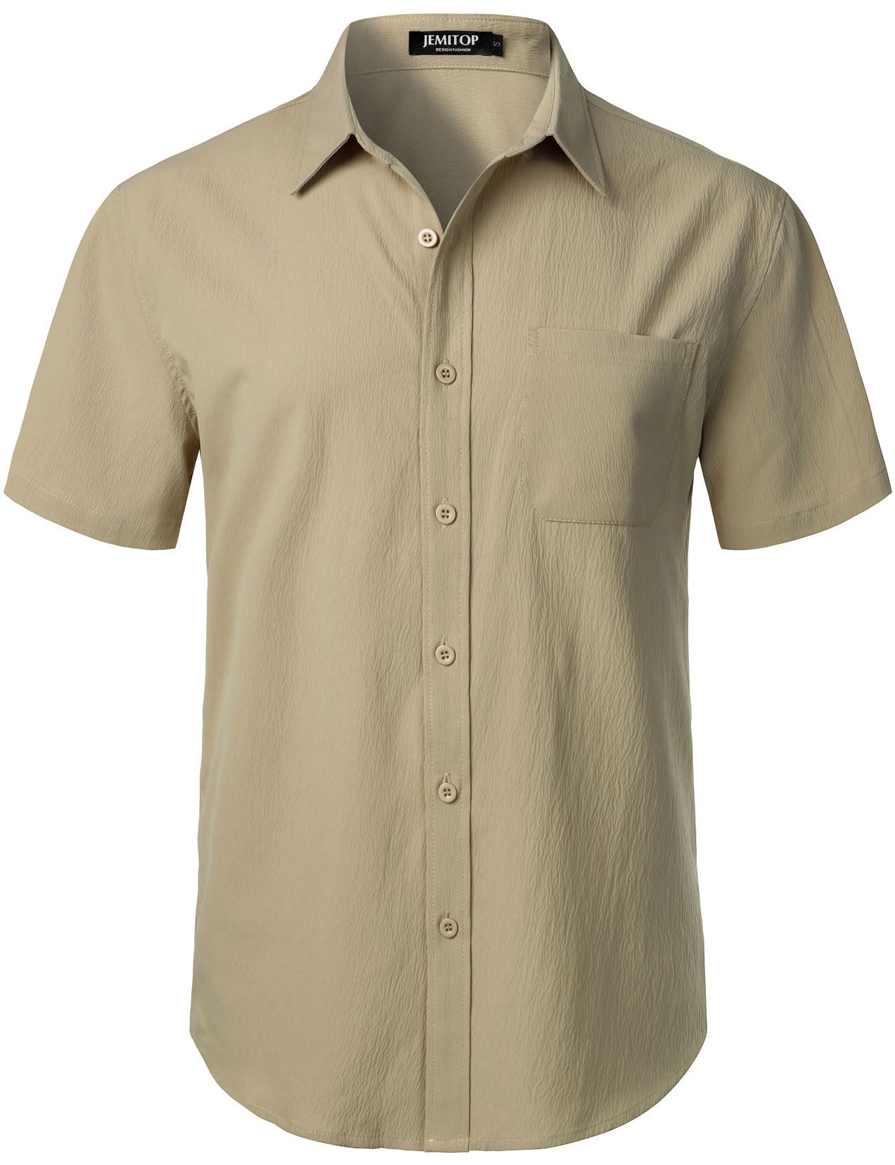JEMITOP Men's Stretch Wrinkle Free Short Sleeve Texture Shirt Lightweight Summer Button Down Shirts for Beach Vacation