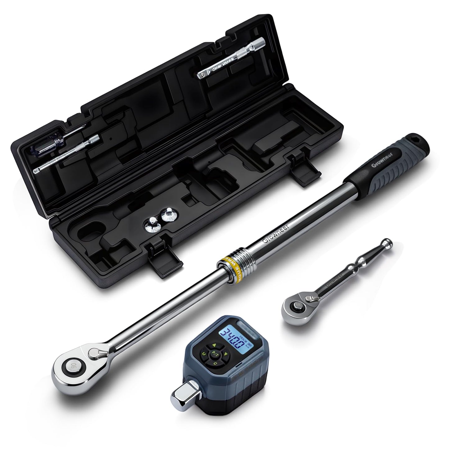 GROWNEER Digital Torque Wrench Set, Inch Pound Torque Wrench with Buzzer & LED Indicator, Electronic Wrench Set with Bits & Sockets