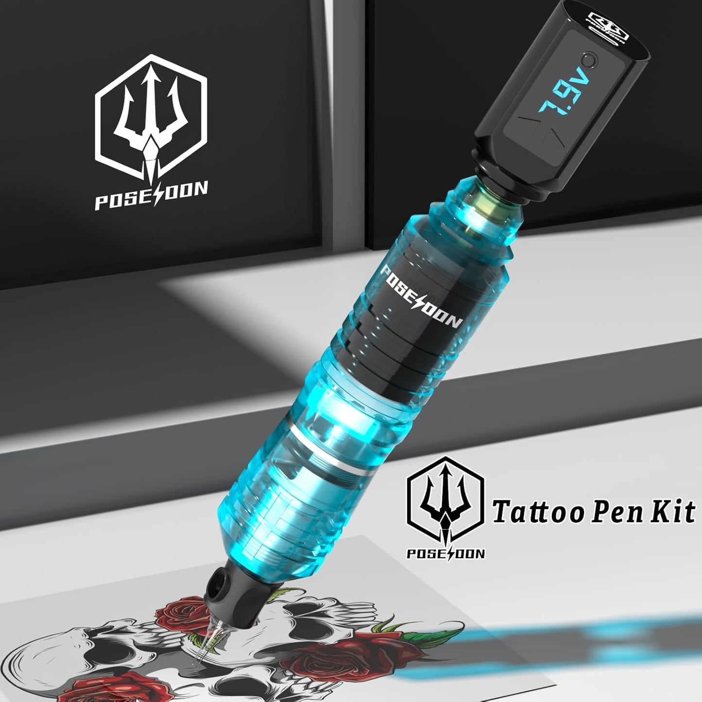 POSEIDON Cordless Tattoo Pen Kit with 2 1500mAh Batteries