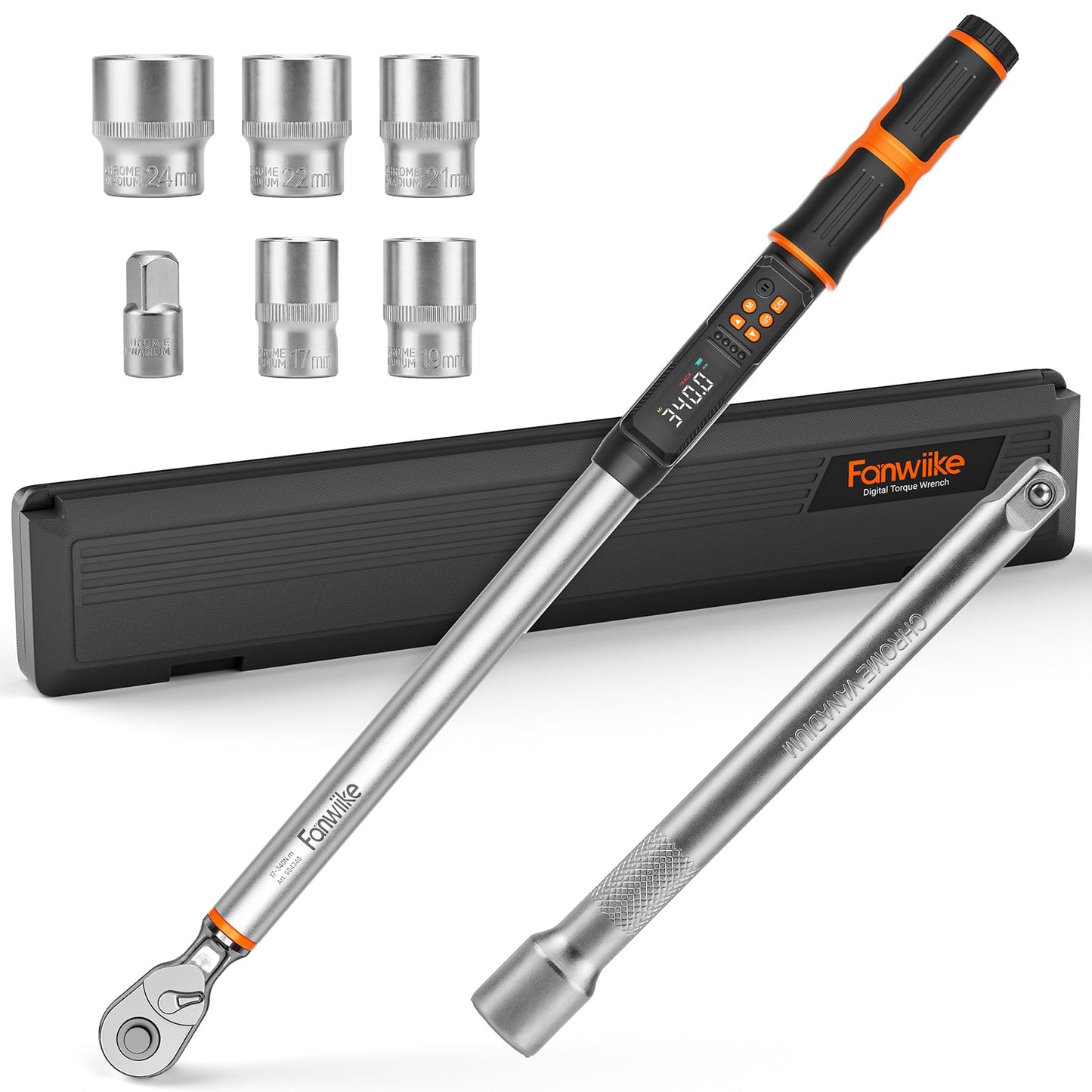 Fanwiike Digital Torque Wrench, Inch Pound Torque Wrench Electronic with Buzzer & LCD Indicator, Electric Torque Wrench Set for Cars Automotive Motorcyce