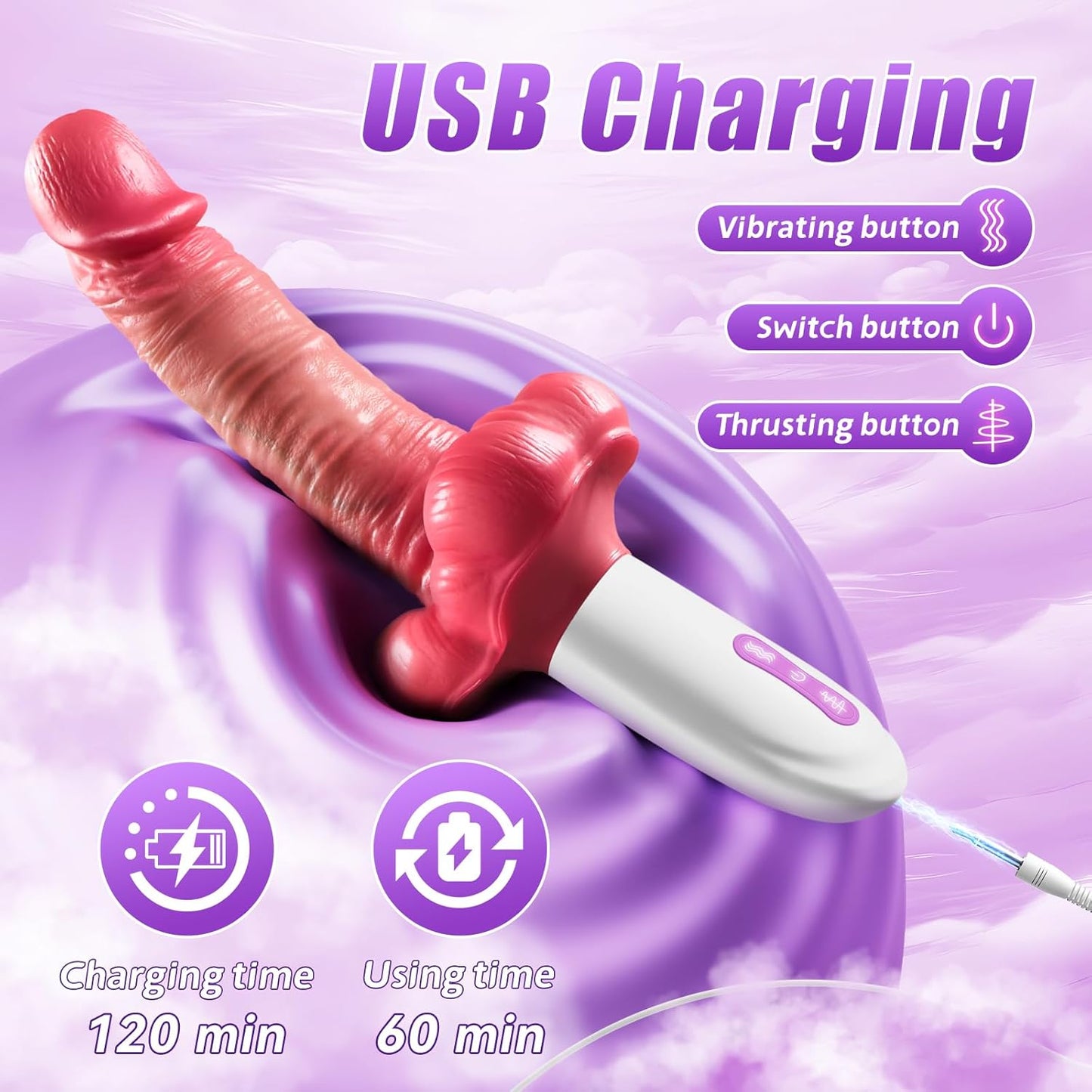 QEQWGT Thrusting G-Spot Dildo Vibrator Heating Swing Modes Remote Control
