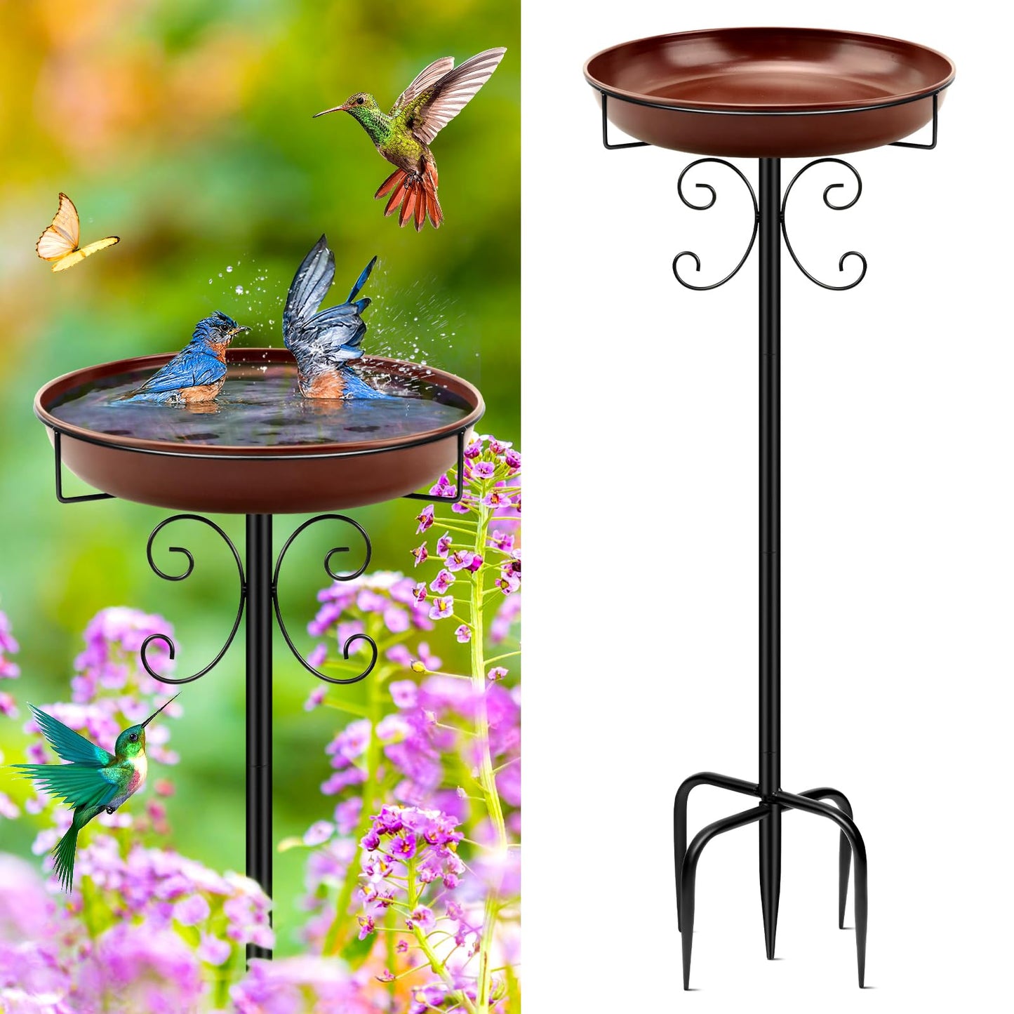 Daoeny Heavy Duty Bird Baths for Outdoors, 35In Outdoor Freestanding Birdbaths & Birdfeeder, Bird Bath Feeder Bowl with Metal Stake Garden Patio Yard Lawn Decor, Upgraded 5-Pronged Base
