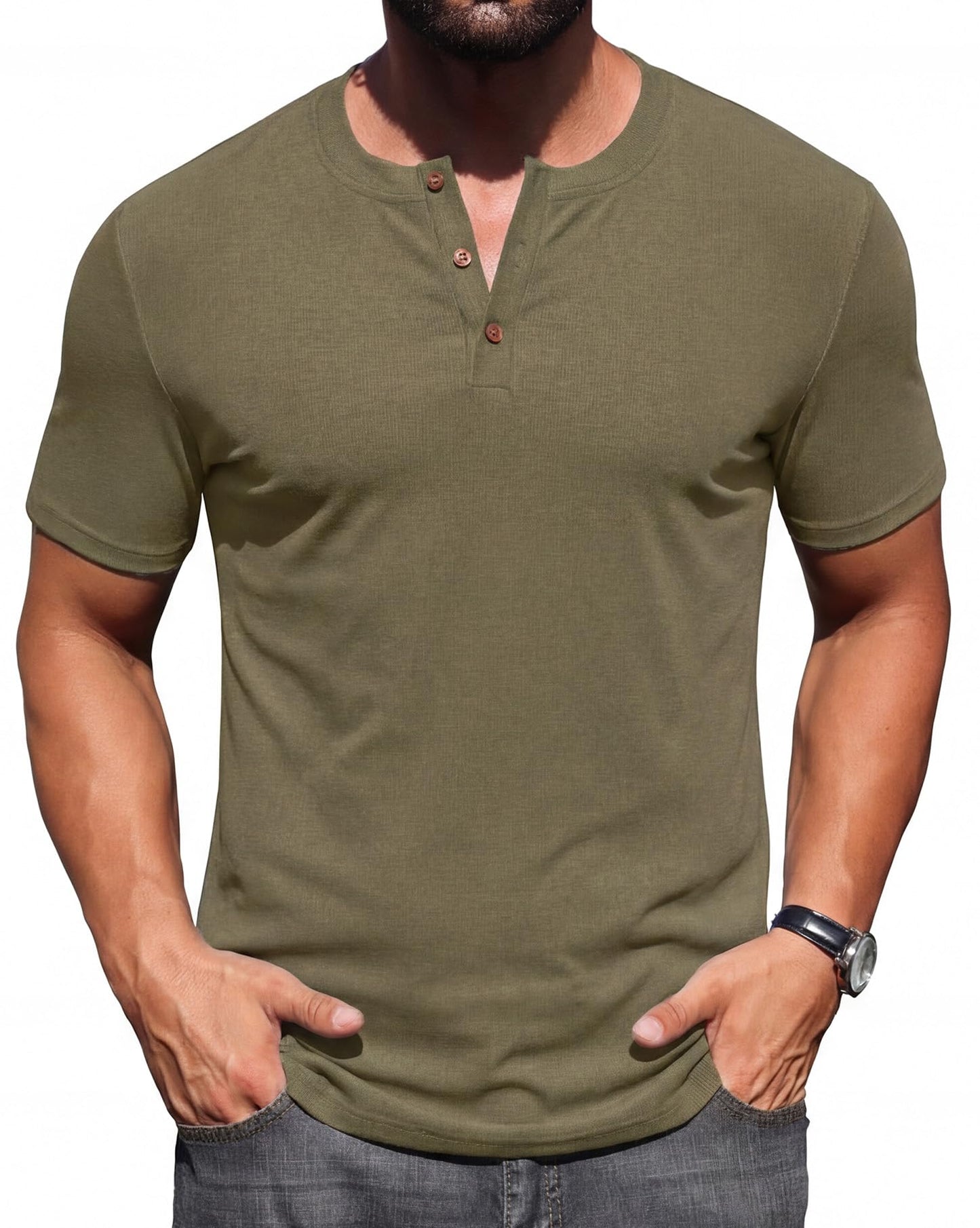 Sailwind Mens Muscle Henley Shirts Lightweight Workout T-Shirt Gym Tee Athletic Short Sleeve with Button