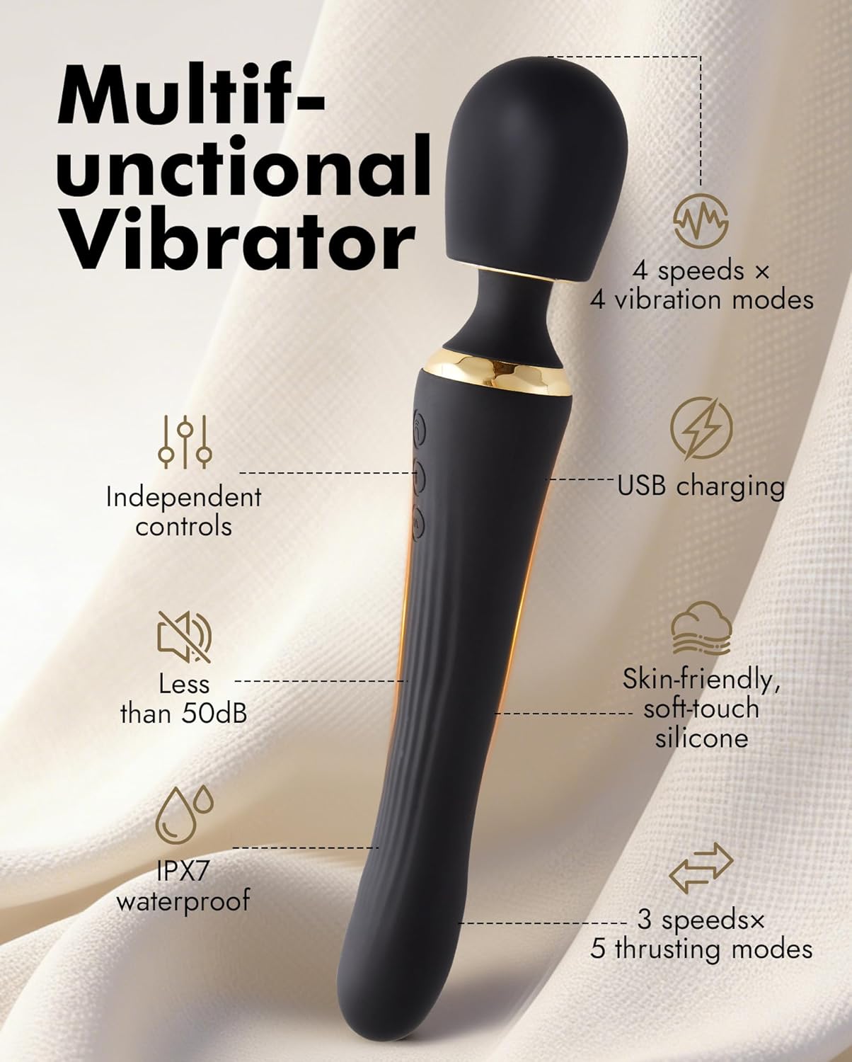 UTIMI Dual-Ended App Controlled Vibrator Wand Dildo Silicone Black